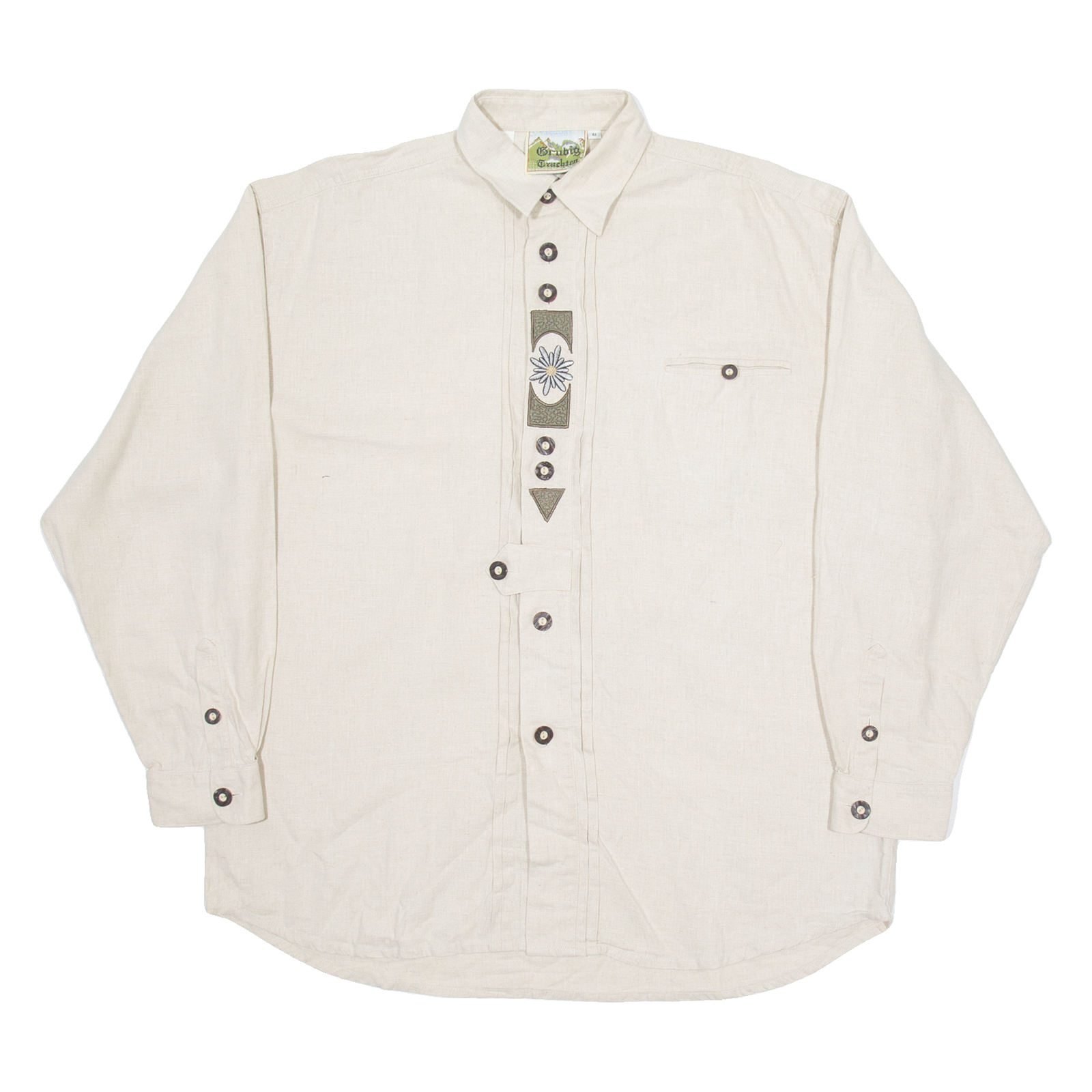 BRUBIG CRACKTEN Mens Plain Shirt Beige Long Sleeve L Refurbished - N/A refurbished available on Cerqular