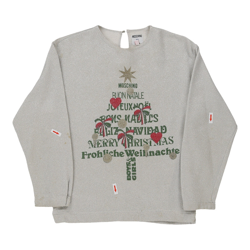 Age 12 Moschino Christmas Sweatshirt - Medium Grey Cotton Blend Refurbished - Thrifted (note: this is a term often used to describe second- refurbished available on Cerqular