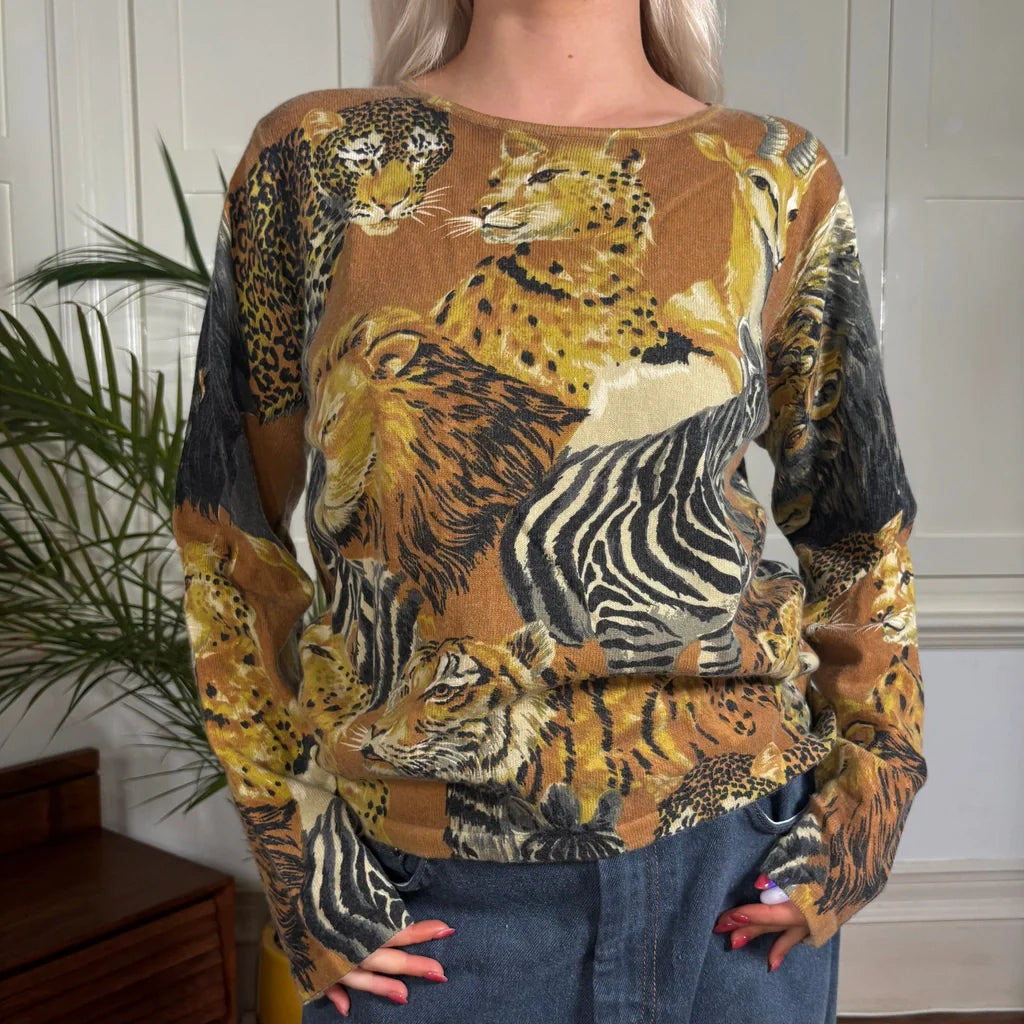 Carla Carini Animal print Jumper - Medium Brown Viscose Blend Refurbished - Thrifted (note: this is a term often used to describe second- refurbished available on Cerqular