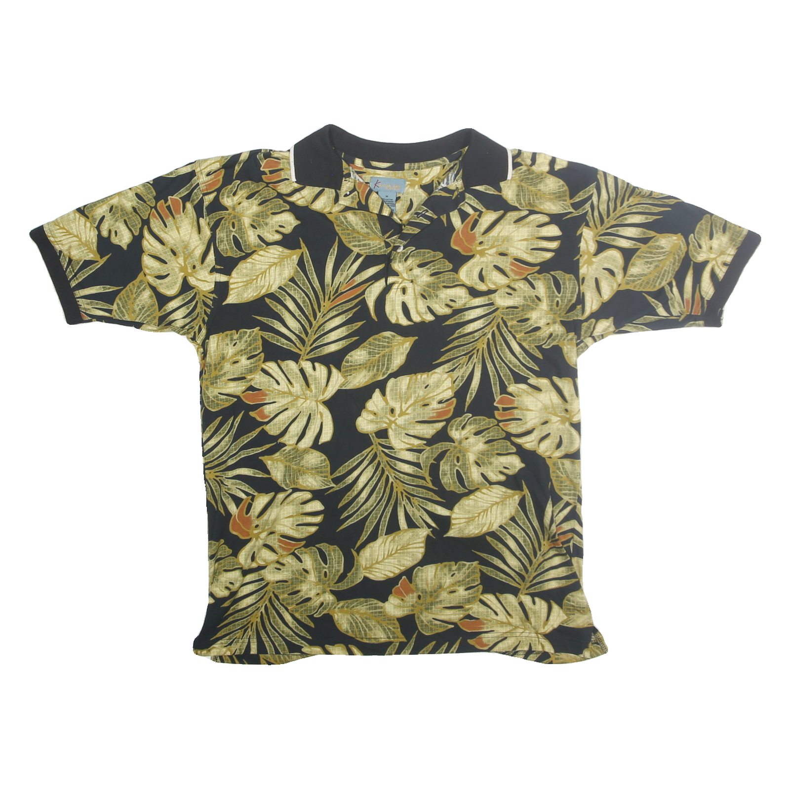 KALUA SPORT Mens Black & Yellow Tropical Leaf Print Short Sleeve Polo Shirt M Refurbished - N/A refurbished available on Cerqular