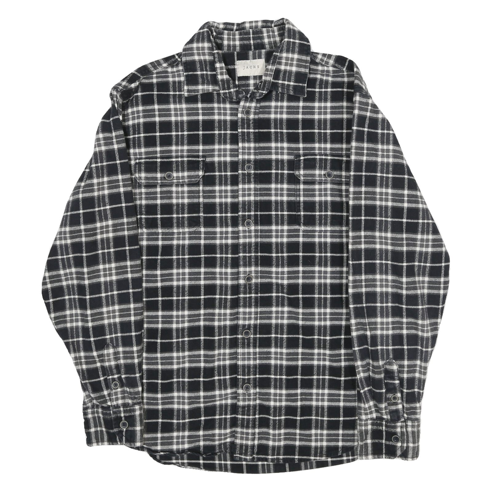 JACHS Mens Black & White Check Shirt L Cotton Long Sleeve Button Closure Casual Refurbished - N/A refurbished available on Cerqular