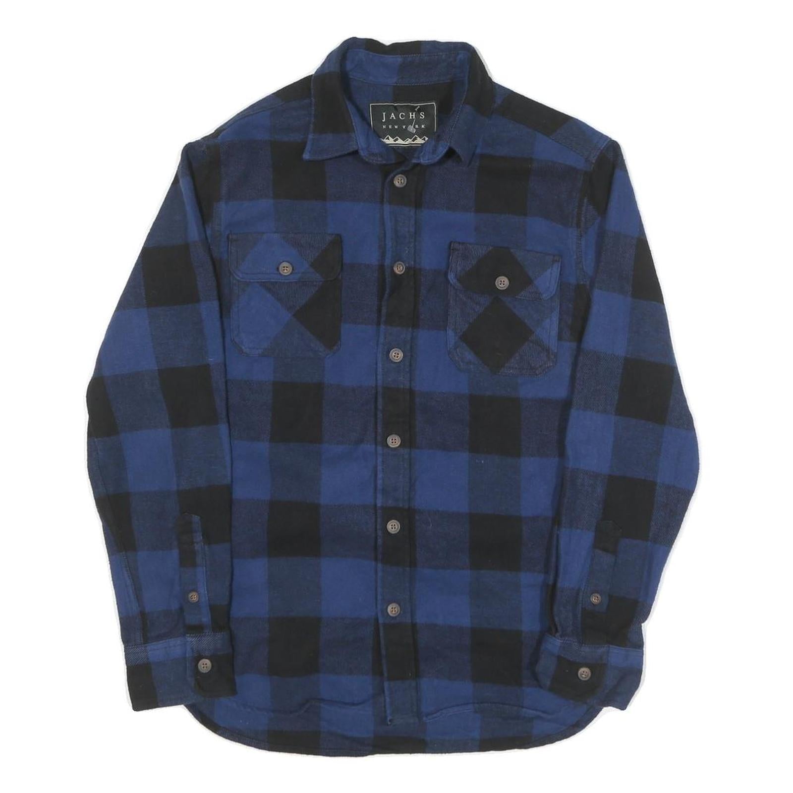 JACHS Mens Blue & Black Check Shirt M Cotton Blend Casual Button Front Refurbished - N/A refurbished available on Cerqular