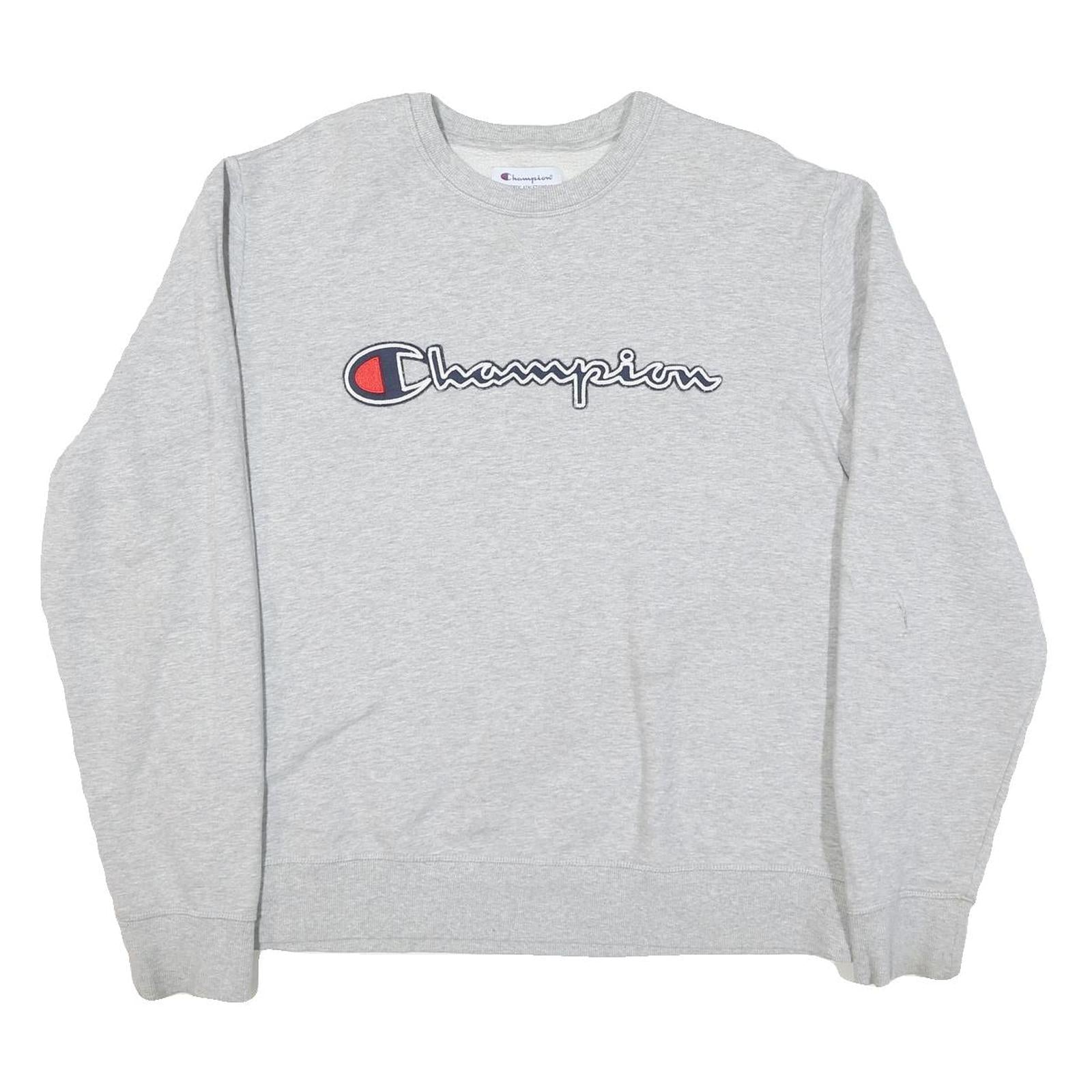 CHAMPION Mens Grey Cotton Blend Crew Neck L L Logo Embroidered Sweatshirt Refurbished - N/A refurbished available on Cerqular