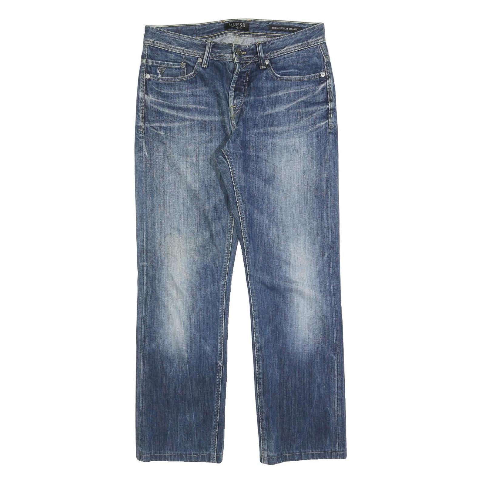 GUESS Mens Regular Fit Straight Leg Denim Blue Button W30 L30 Classic Jeans Refurbished - N/A refurbished available on Cerqular