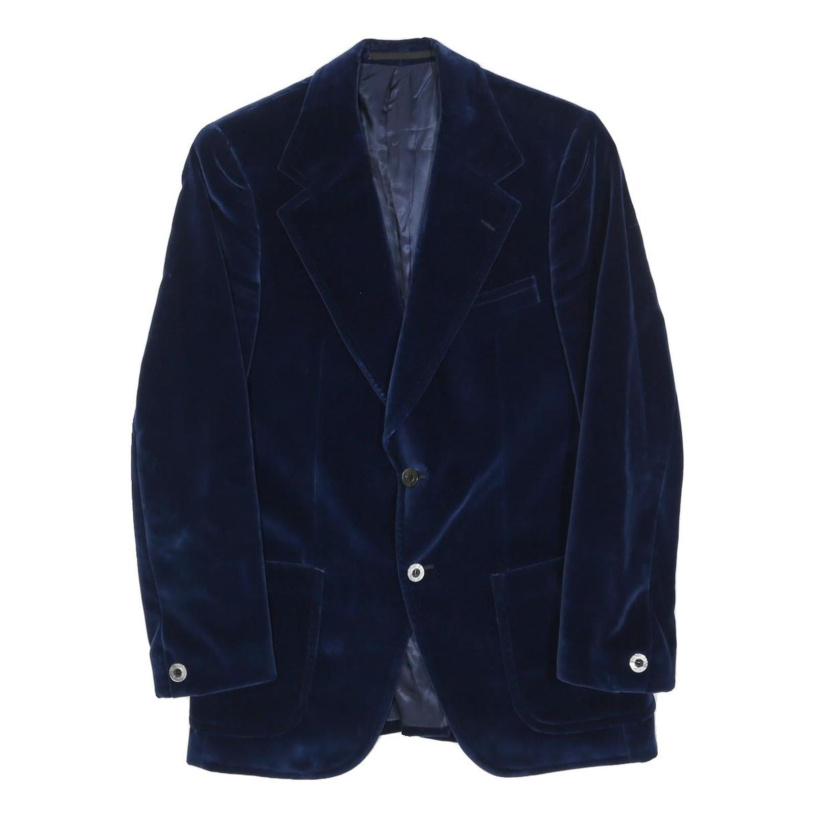 MONSIEUR Mens Blue Velvet Jacket S Polyester Blend Button Closure Classic Blazer Refurbished - N/A refurbished available on Cerqular