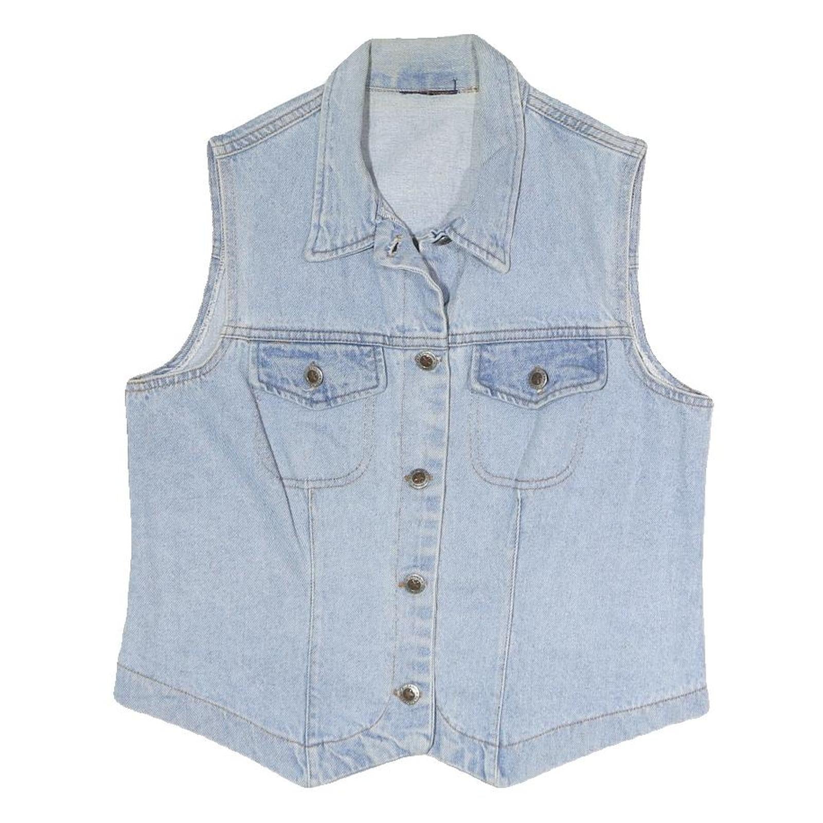 Womens Blue Denim Cotton Sleeveless Button Jacket Vest M Casual Classic Refurbished - N/A refurbished available on Cerqular
