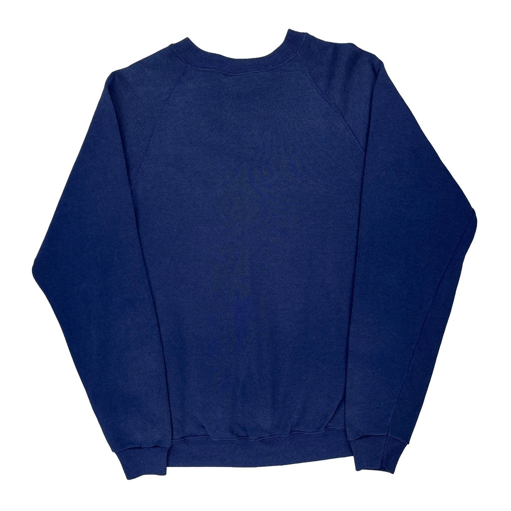 90S Blank Made In USA Sturdy Sweats Sweatshirt - Large Blue Cotton Refurbished - Thrifted (note: this is a term often used to describe second- refurbished available on Cerqular