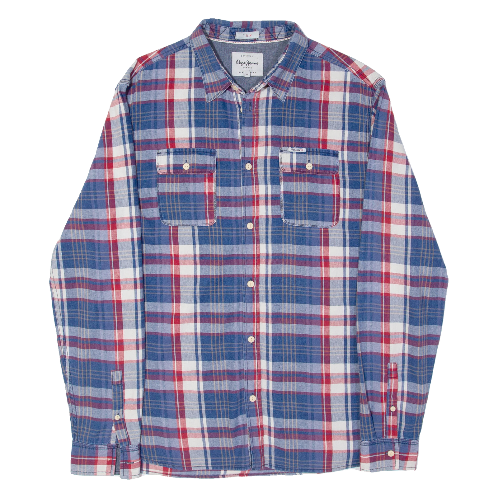 PEPE JEANS Slim Fit Mens Shirt Blue Plaid Long Sleeve L Refurbished - N/A refurbished available on Cerqular