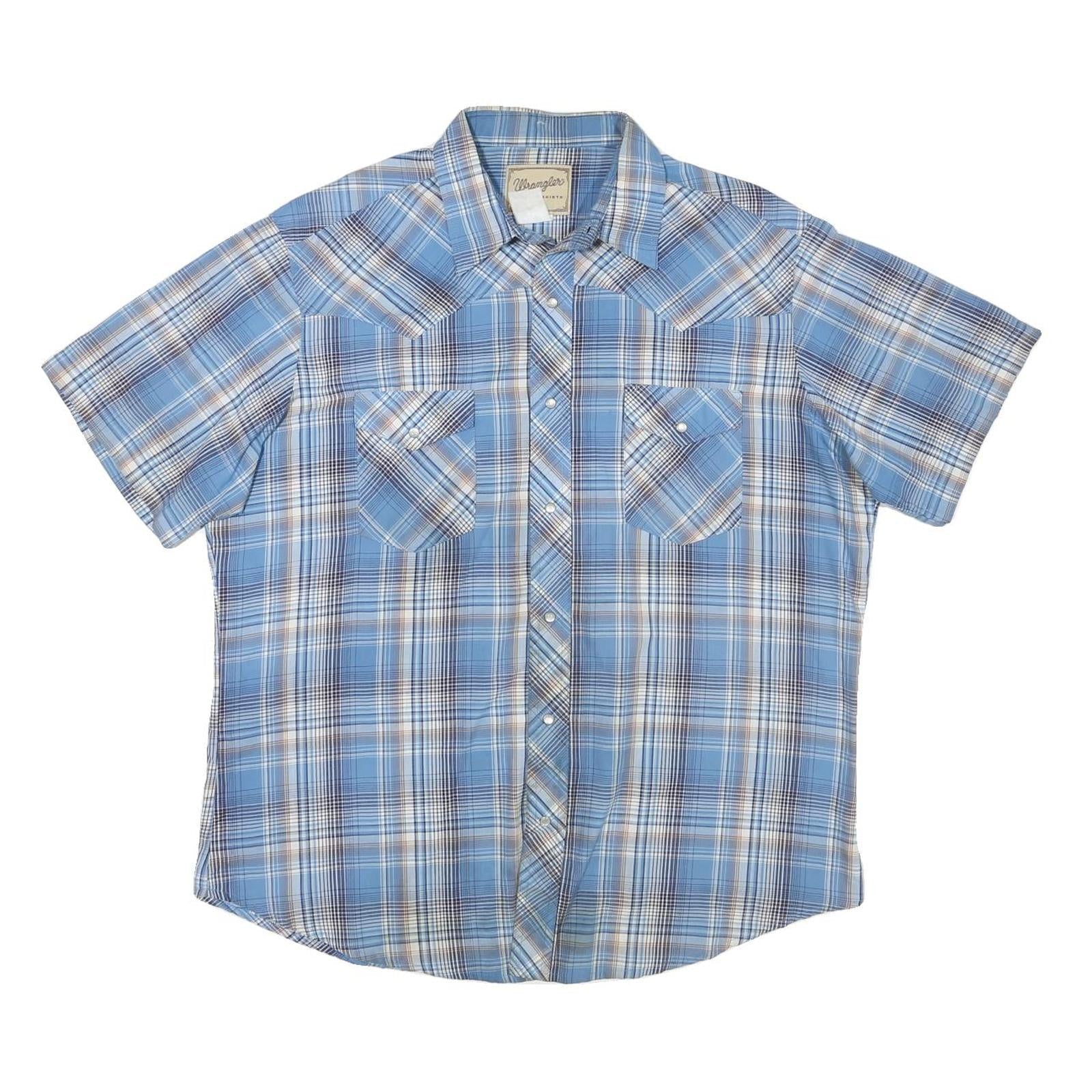 WRANGLER Mens Blue Plaid Western Shirt L Cotton Blend Casual Summer Wear Refurbished - N/A refurbished available on Cerqular