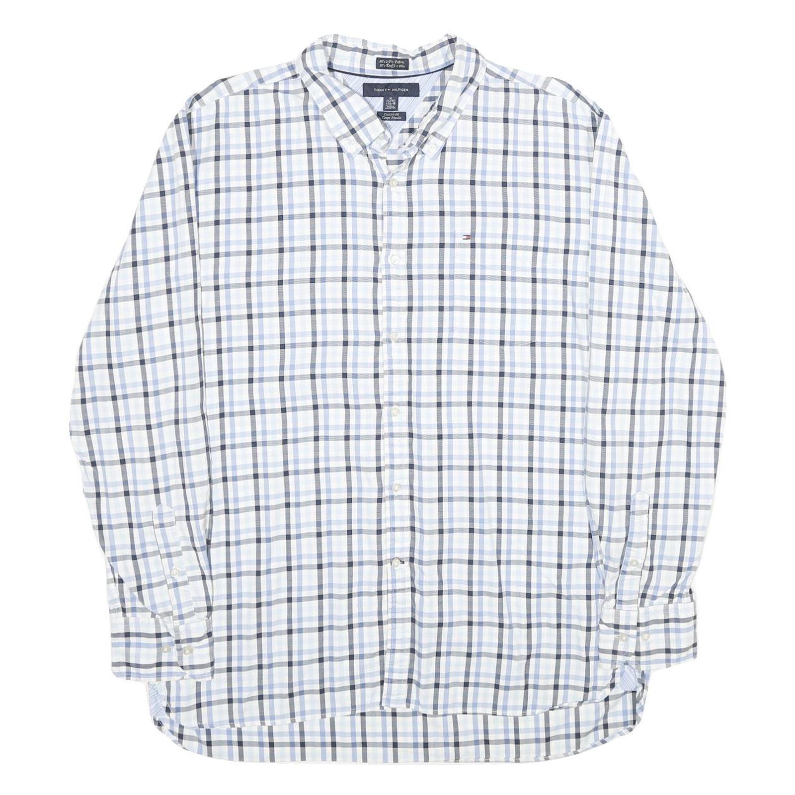 TOMMY HILFIGER Mens White Blue Check Shirt XL Button-Down Collar Long Sleeve Refurbished - N/A refurbished available on Cerqular