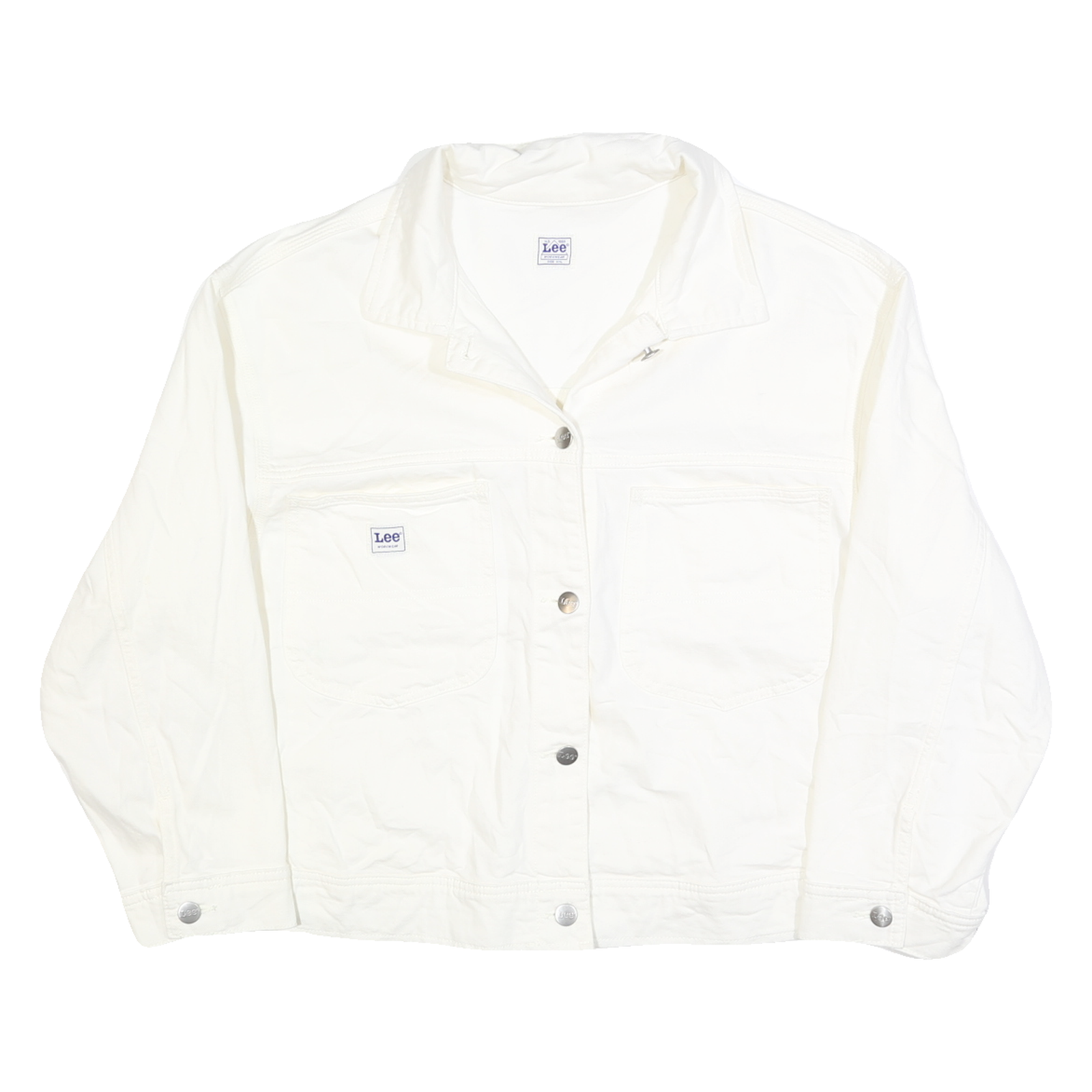 LEE Womens White Button Cotton Jacket 2XL Plain Classic Casual Fit Refurbished - N/A refurbished available on Cerqular