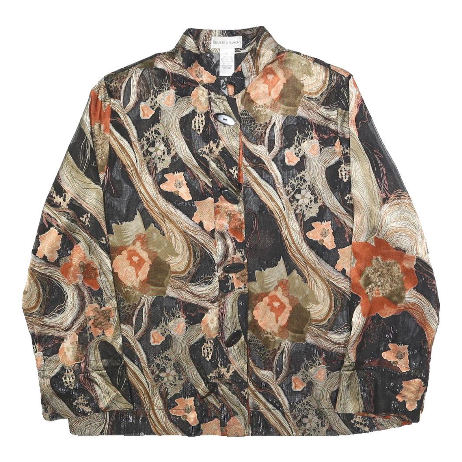 DRAPERS & DAMONS Womens Black & Orange Floral Printed Blouse Long Sleeve Button Refurbished - N/A refurbished available on Cerqular
