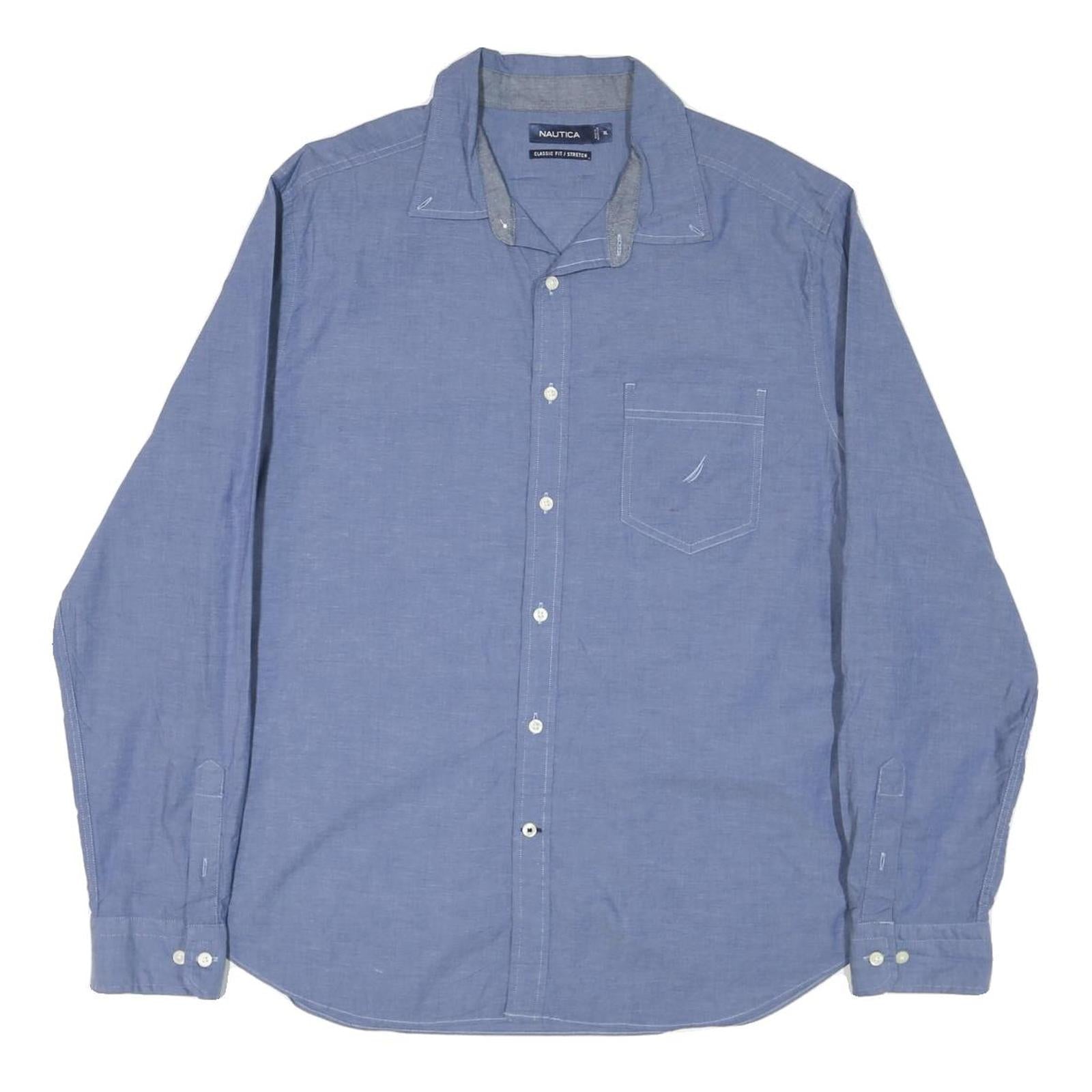 NAUTICA Mens Blue Plain Shirt XL Cotton Blend Classic Fit Long Sleeve Refurbished - N/A refurbished available on Cerqular