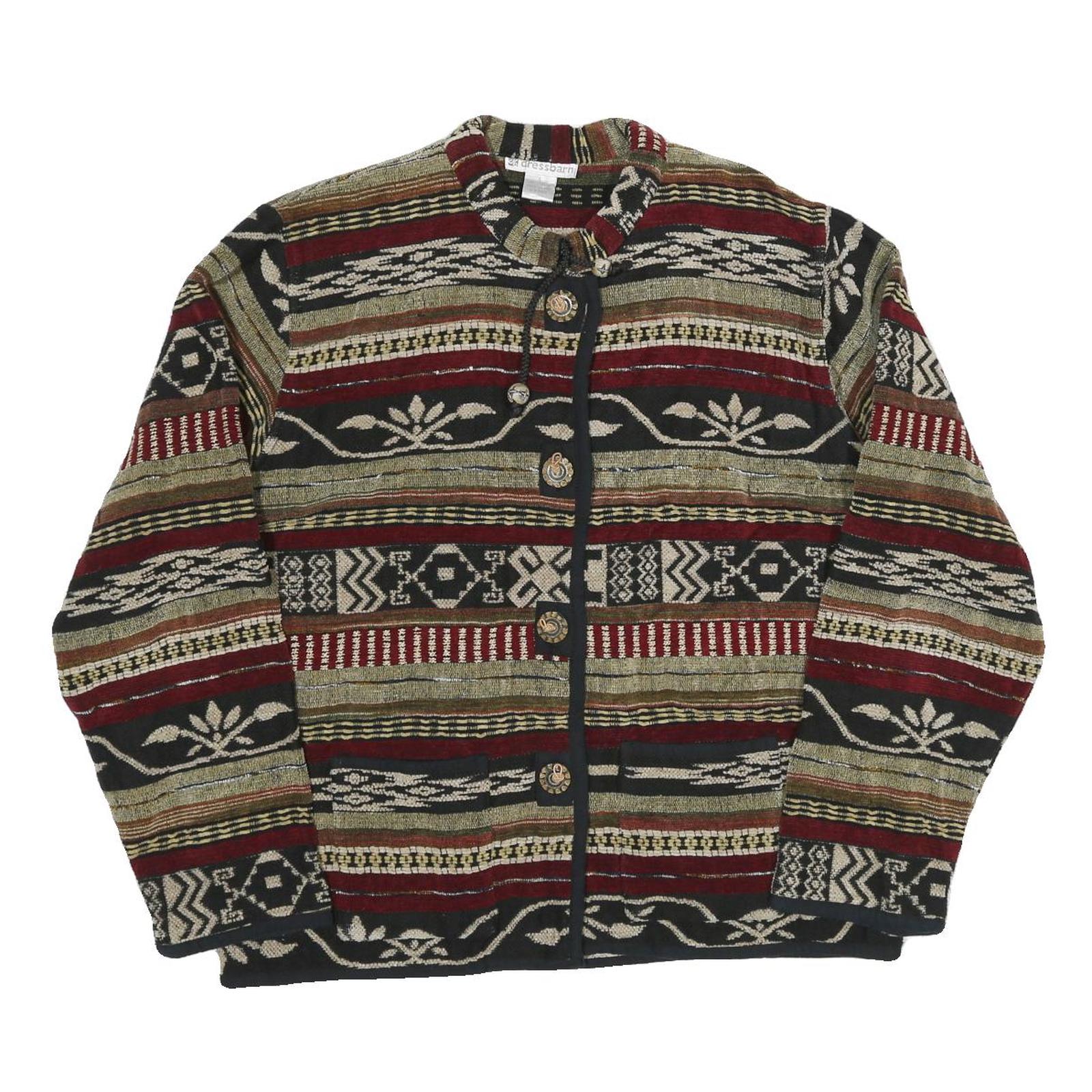 Womens Brown & Burgundy Button Cotton Blend Patterned Jacket L Casual Outerwear Refurbished - N/A refurbished available on Cerqular