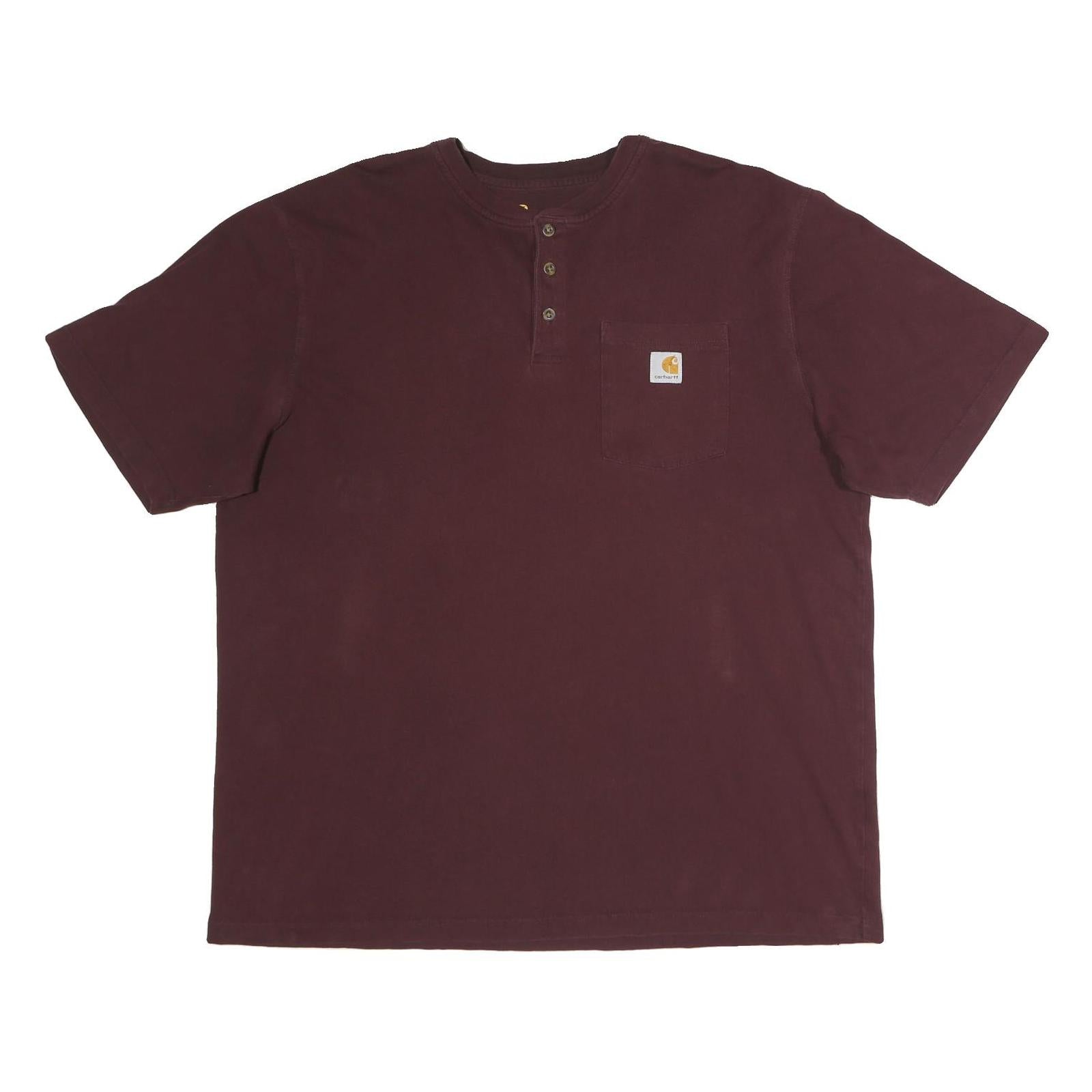 CARHARTT Mens Maroon Henley T-Shirt XL Short Sleeve Crew Neck Pocket Refurbished - N/A refurbished available on Cerqular