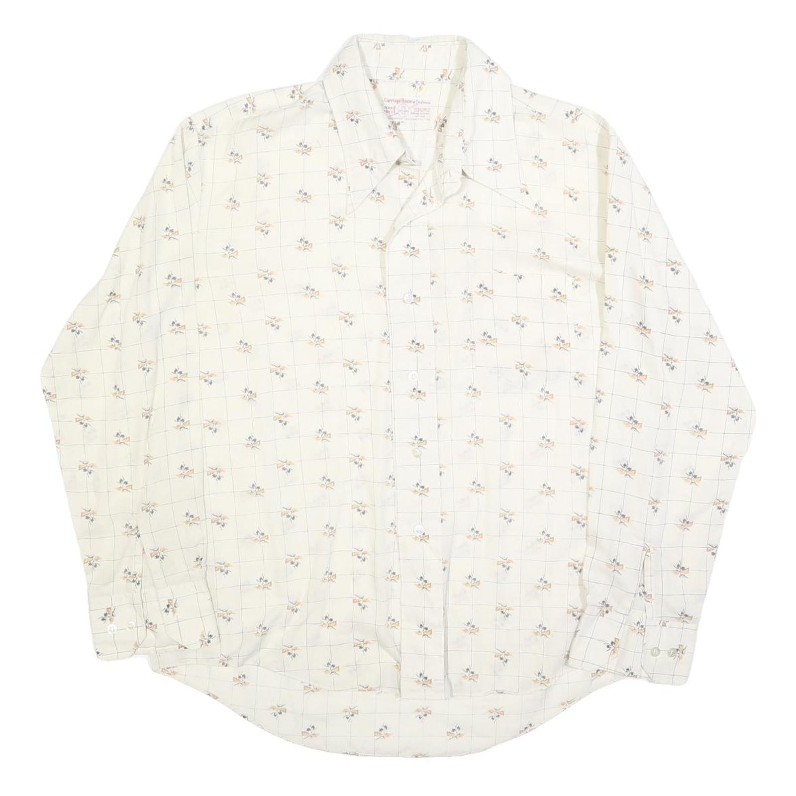 CARRIGE HOUSE Mens Cream & Brown Floral Cotton Blend Shirt L Lightweight Checked Refurbished - N/A refurbished available on Cerqular