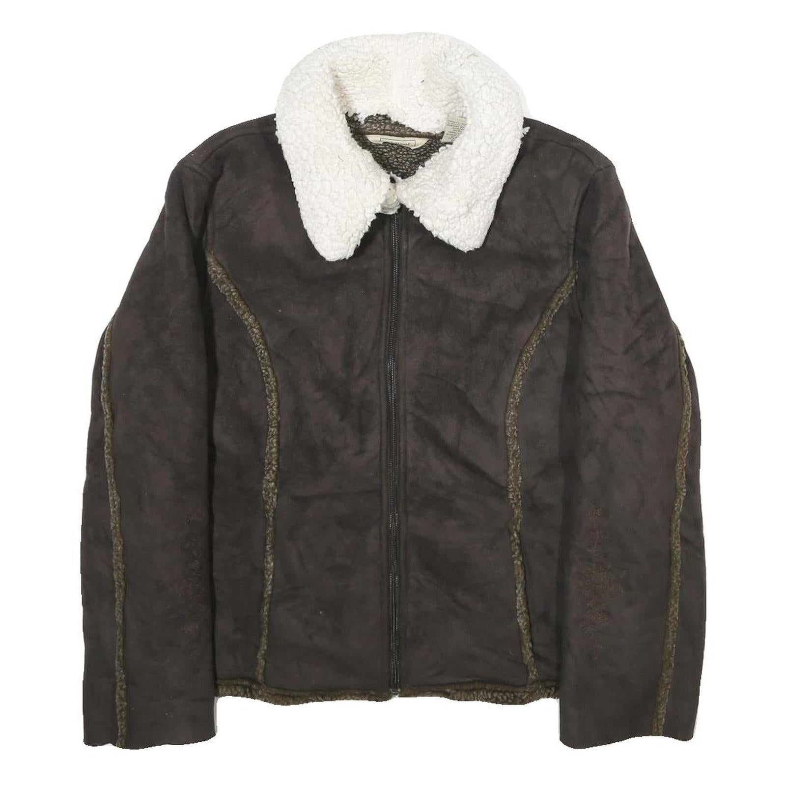 LL BEAN Womens Brown Faux Suede Zip Jacket M Sherpa Collar Warm Winter Refurbished - N/A refurbished available on Cerqular