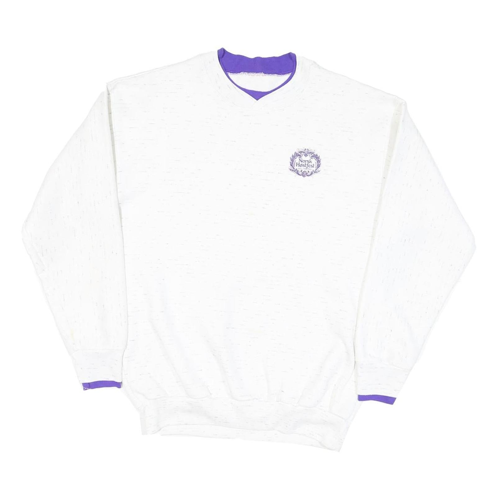 Mens White Sweatshirt Cotton Blend V-Neck M Purple Trim Casual Pullover Refurbished - N/A refurbished available on Cerqular