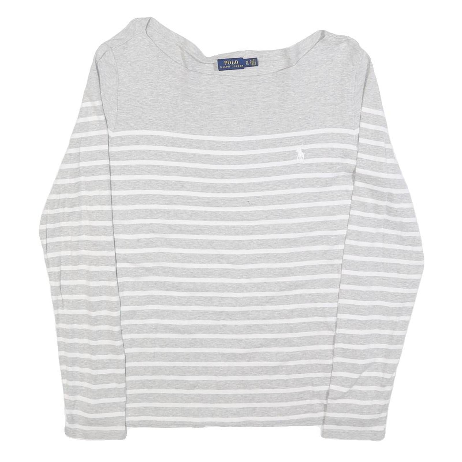 POLO RALPH LAUREN Womens Grey & White Striped Plain Crew Neck Basic Knit Jumper Refurbished - N/A refurbished available on Cerqular