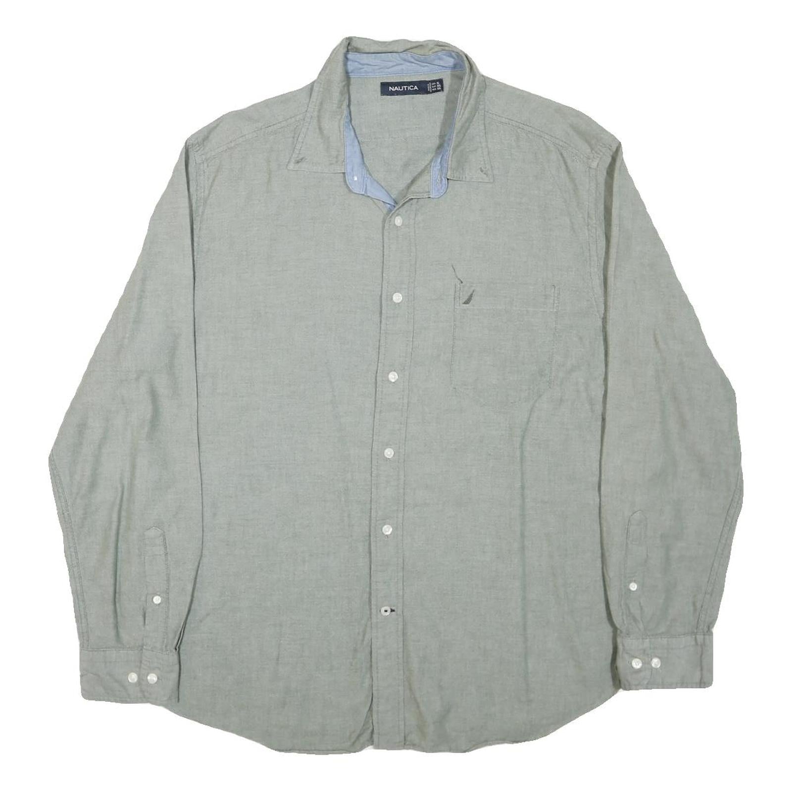 NAUTICA Mens Grey Cotton Blend Shirt 2XL Casual Long Sleeve Button Refurbished - N/A refurbished available on Cerqular