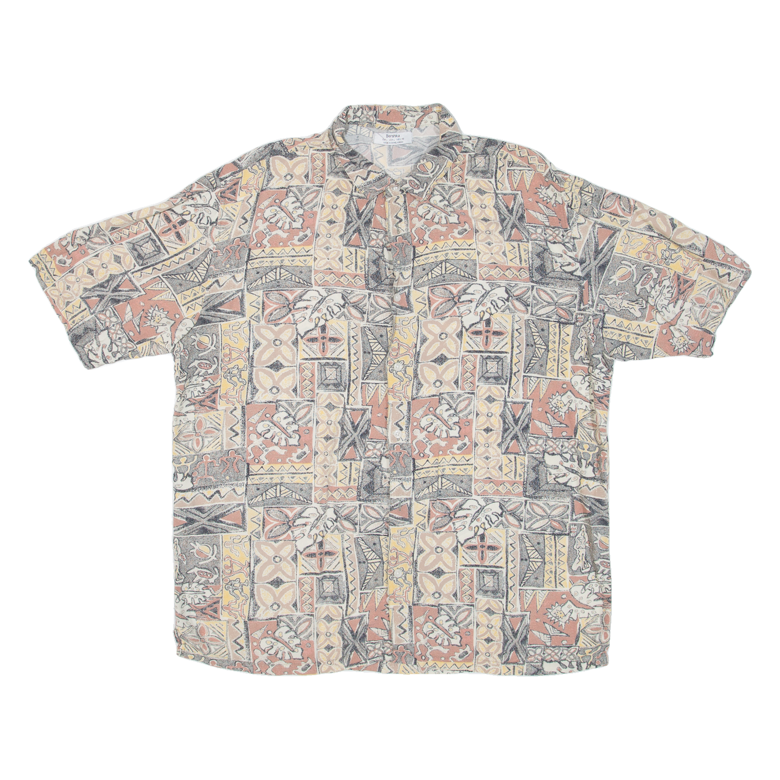 BERSHKA Mens Shirt Yellow Crazy Pattern L Refurbished - N/A refurbished available on Cerqular