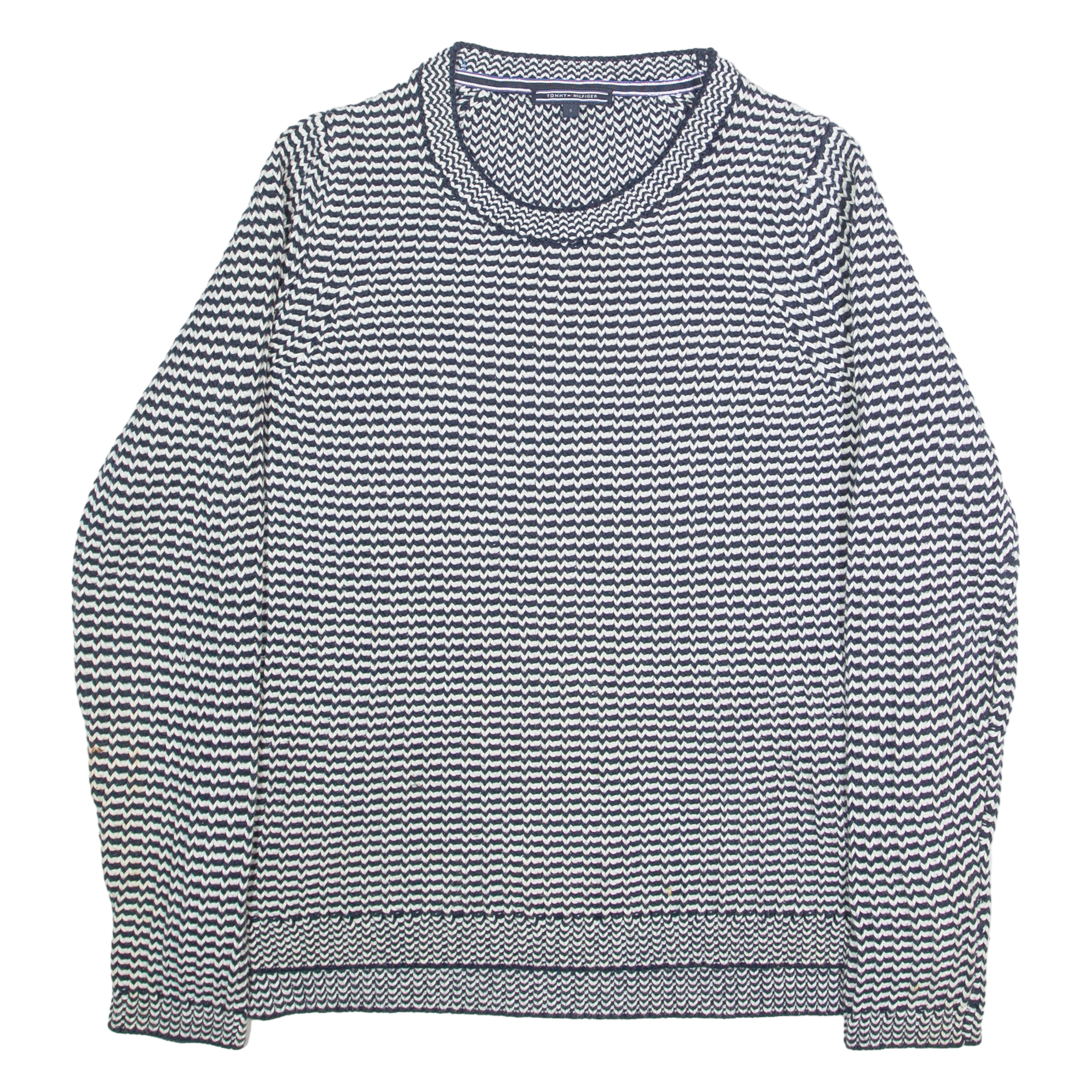 TOMMY HILFIGER Womens Patterned Jumper Blue Striped Chunky Knit S Refurbished - N/A refurbished available on Cerqular