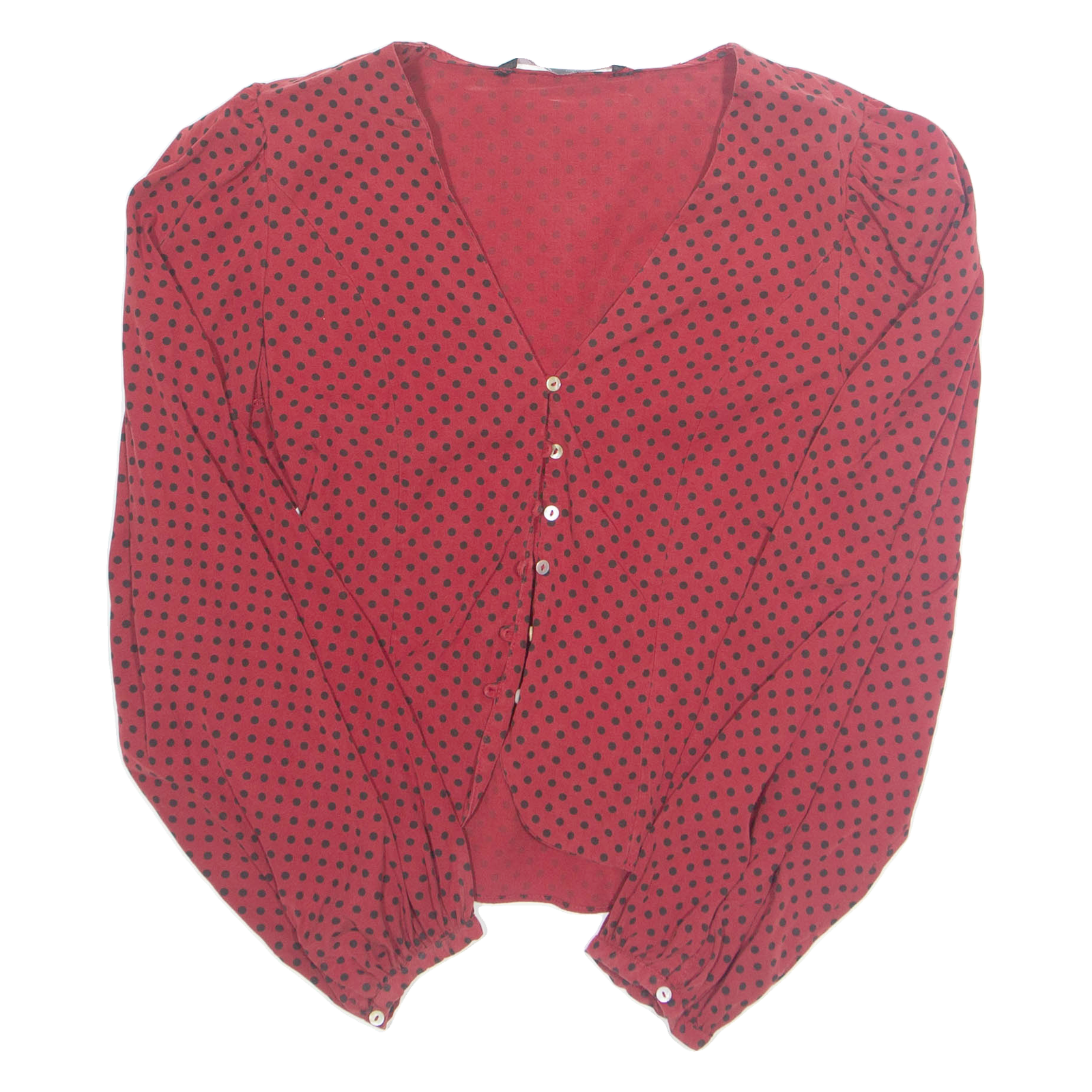 ZARA Womens Printed Blouse Red Long Sleeve Spotted S Refurbished - N/A refurbished available on Cerqular