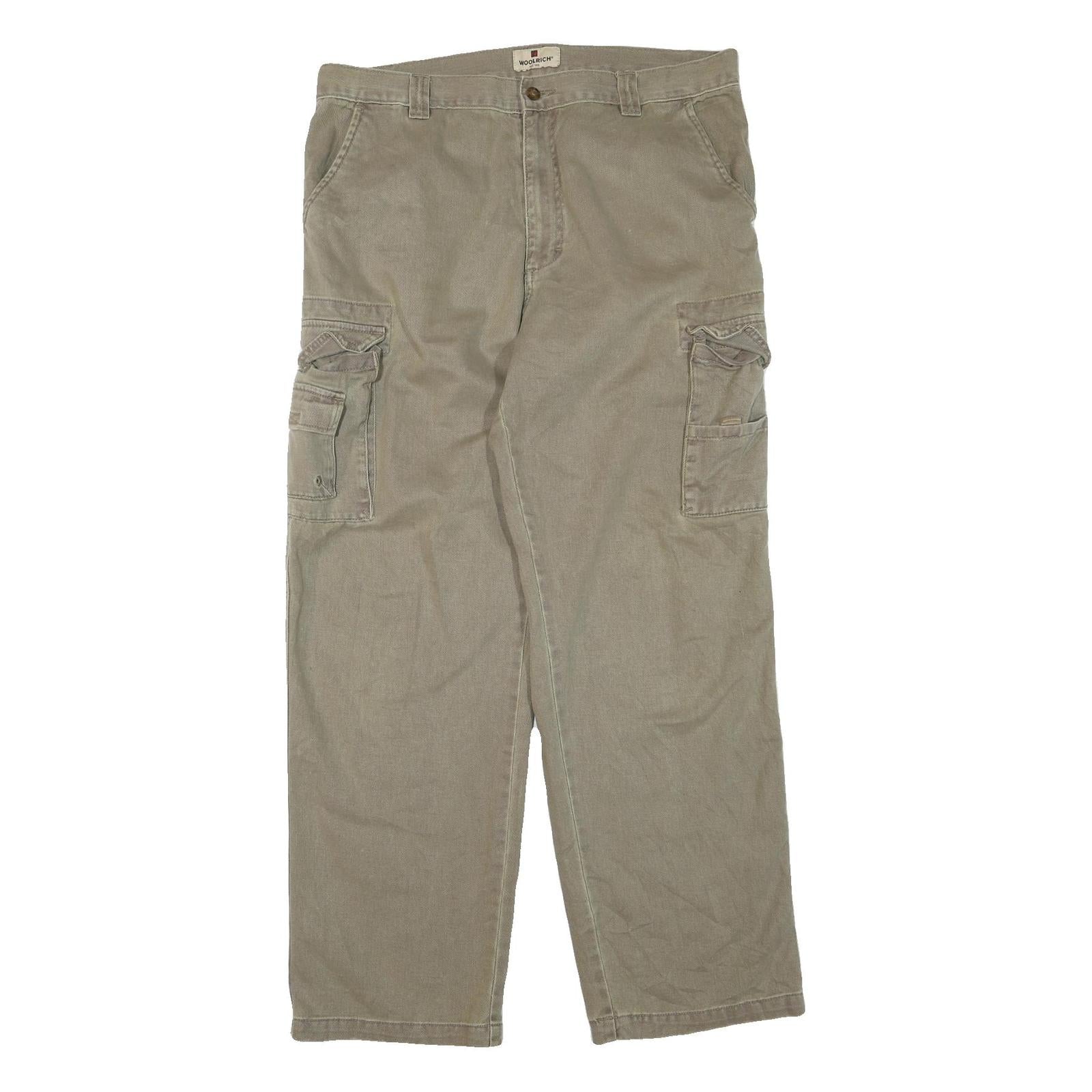 WOOLRICH Mens Beige Cargo Cotton Blend Regular Leg W36 L32 Zip Jeans Utility Refurbished - N/A refurbished available on Cerqular