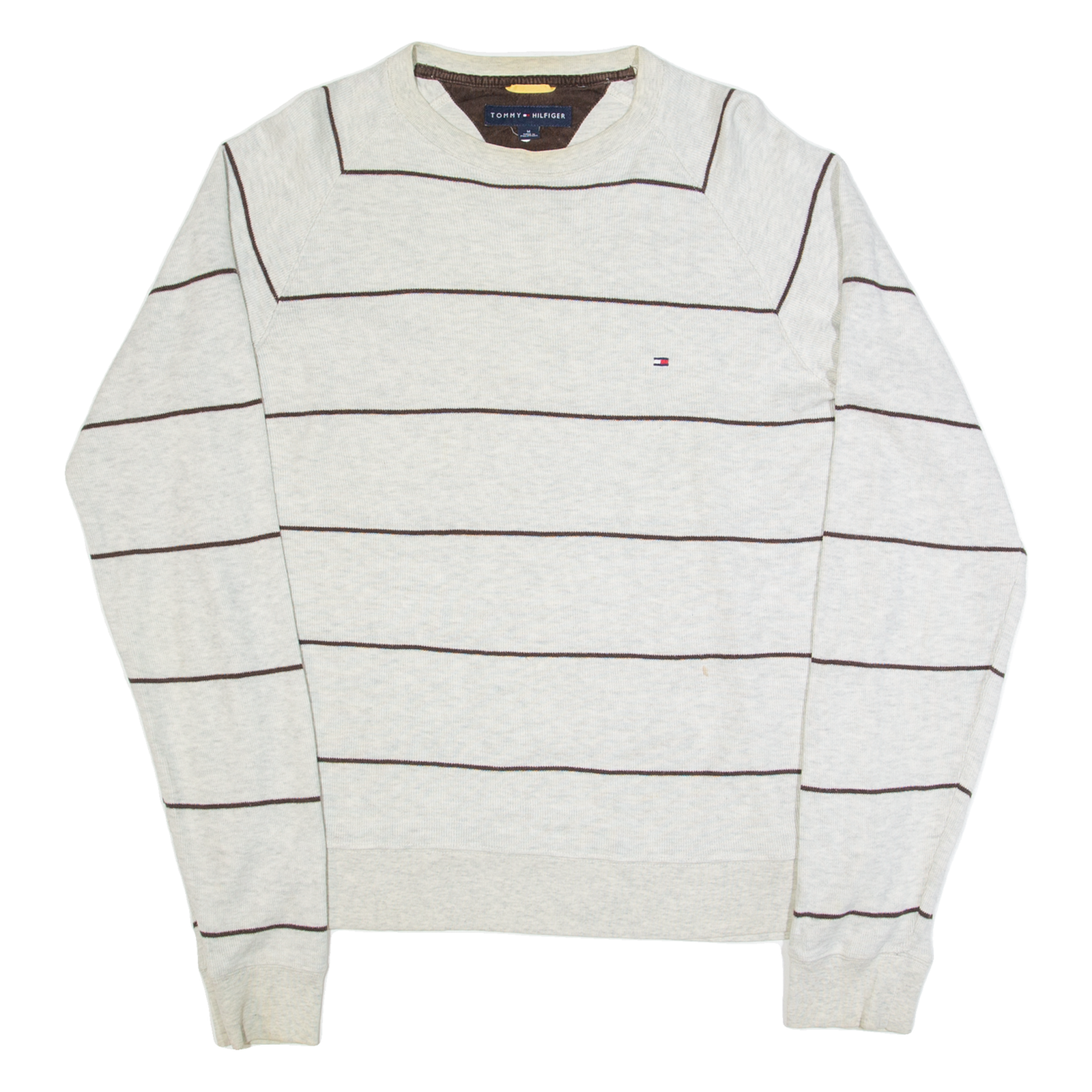 TOMMY HILFIGER Mens Patterned Jumper Cream Striped Tight Knit M Refurbished - N/A refurbished available on Cerqular