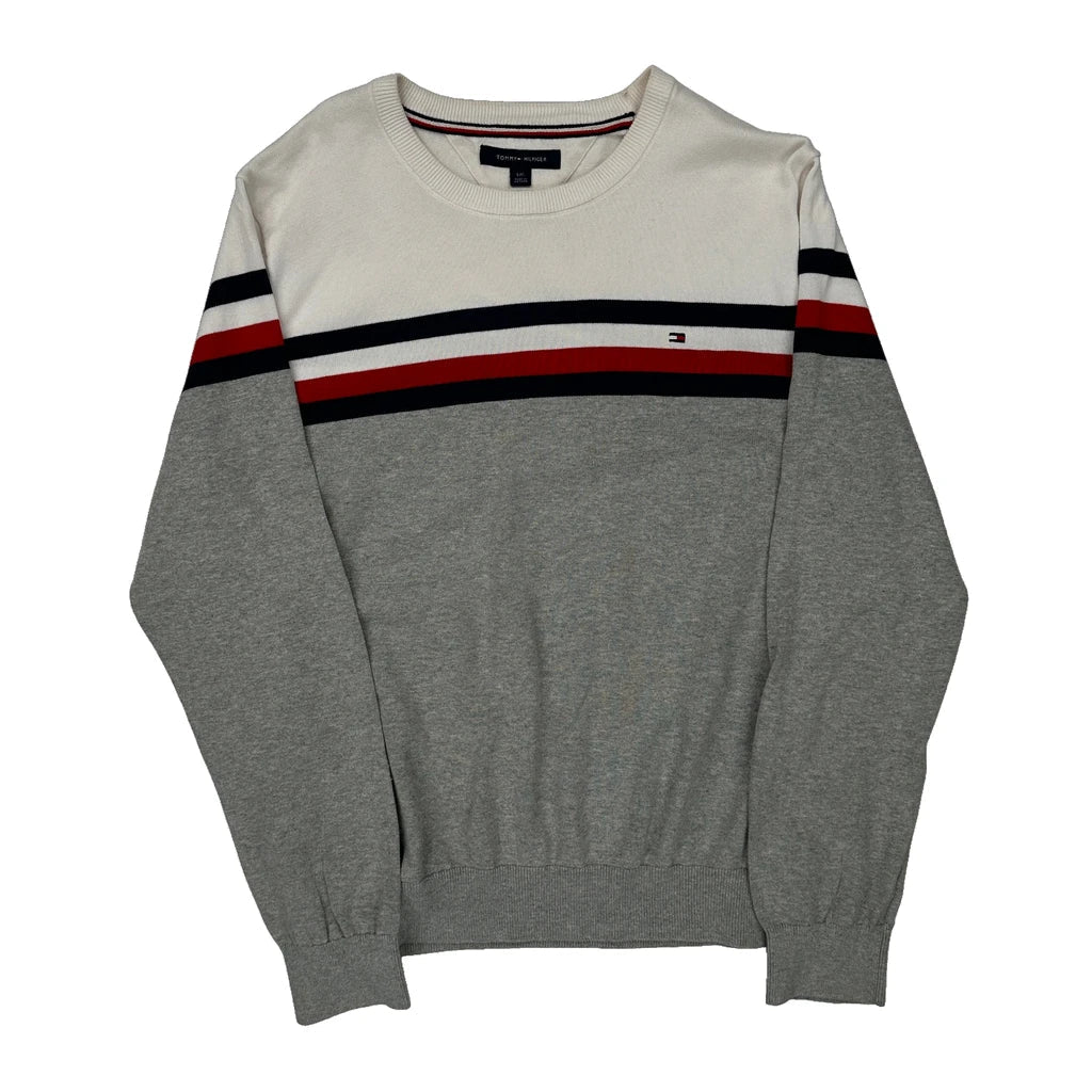 Tommy Hilfiger Striped Jumper - Large Black Cotton Refurbished - Thrifted (note: this is a term often used to describe second- refurbished available on Cerqular