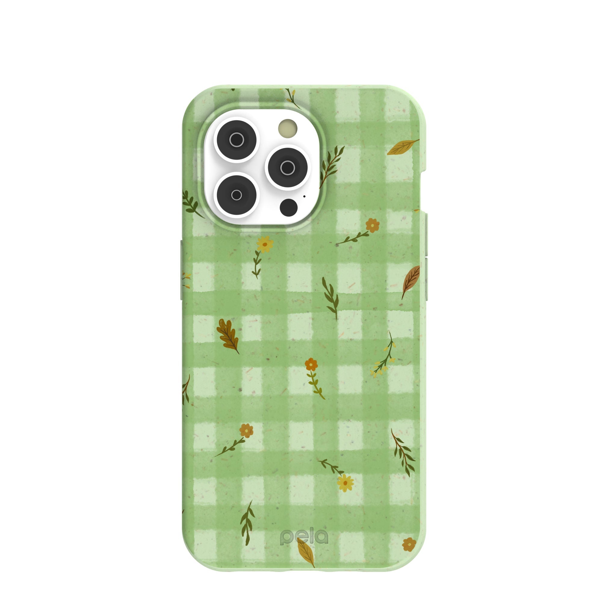 Sage Green Fall Gingham iPhone 14 Pro Case Refurbished - Pela Case refurbished available on Cerqular