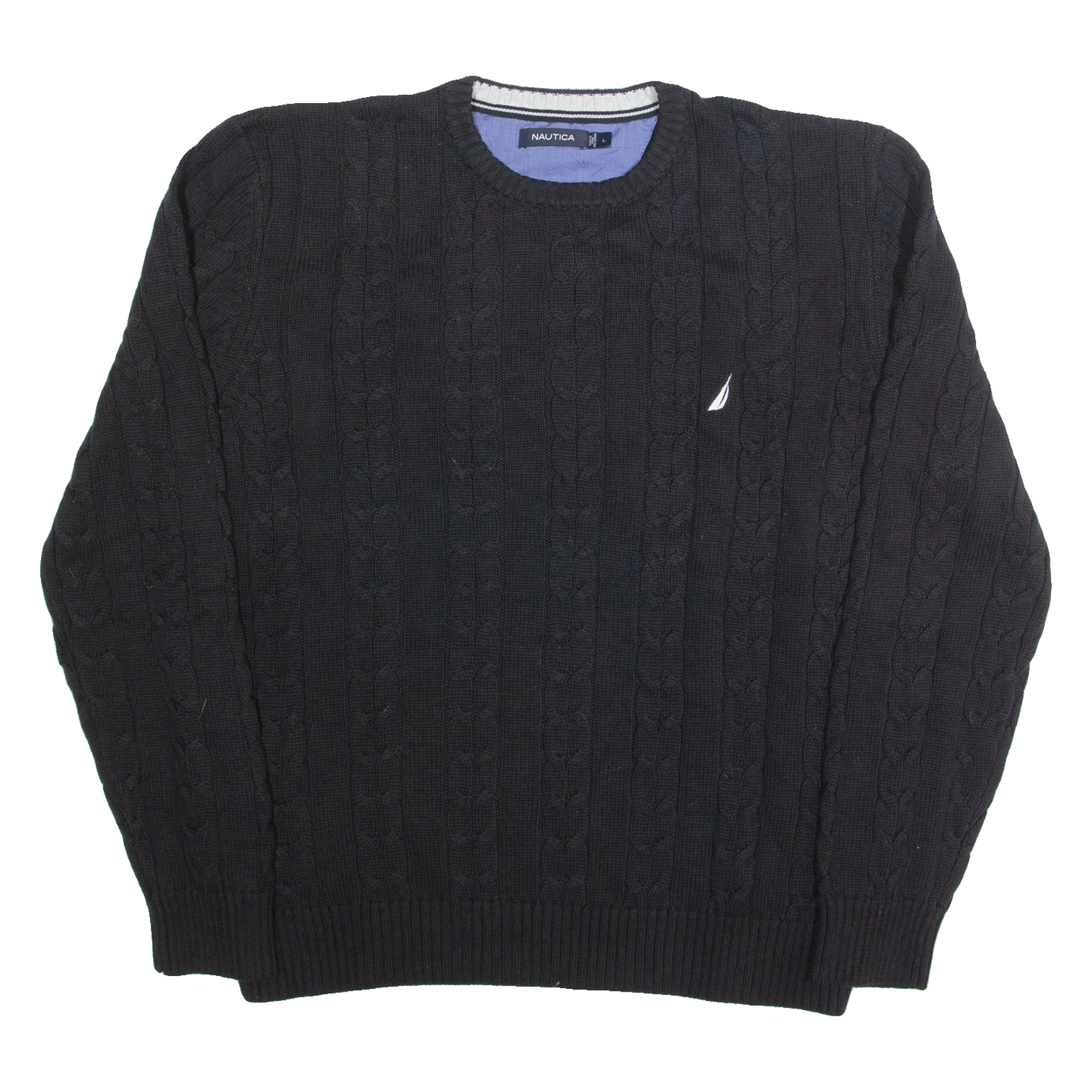 NAUTICA Mens Jumper Black Cable Knit L Refurbished - N/A refurbished available on Cerqular