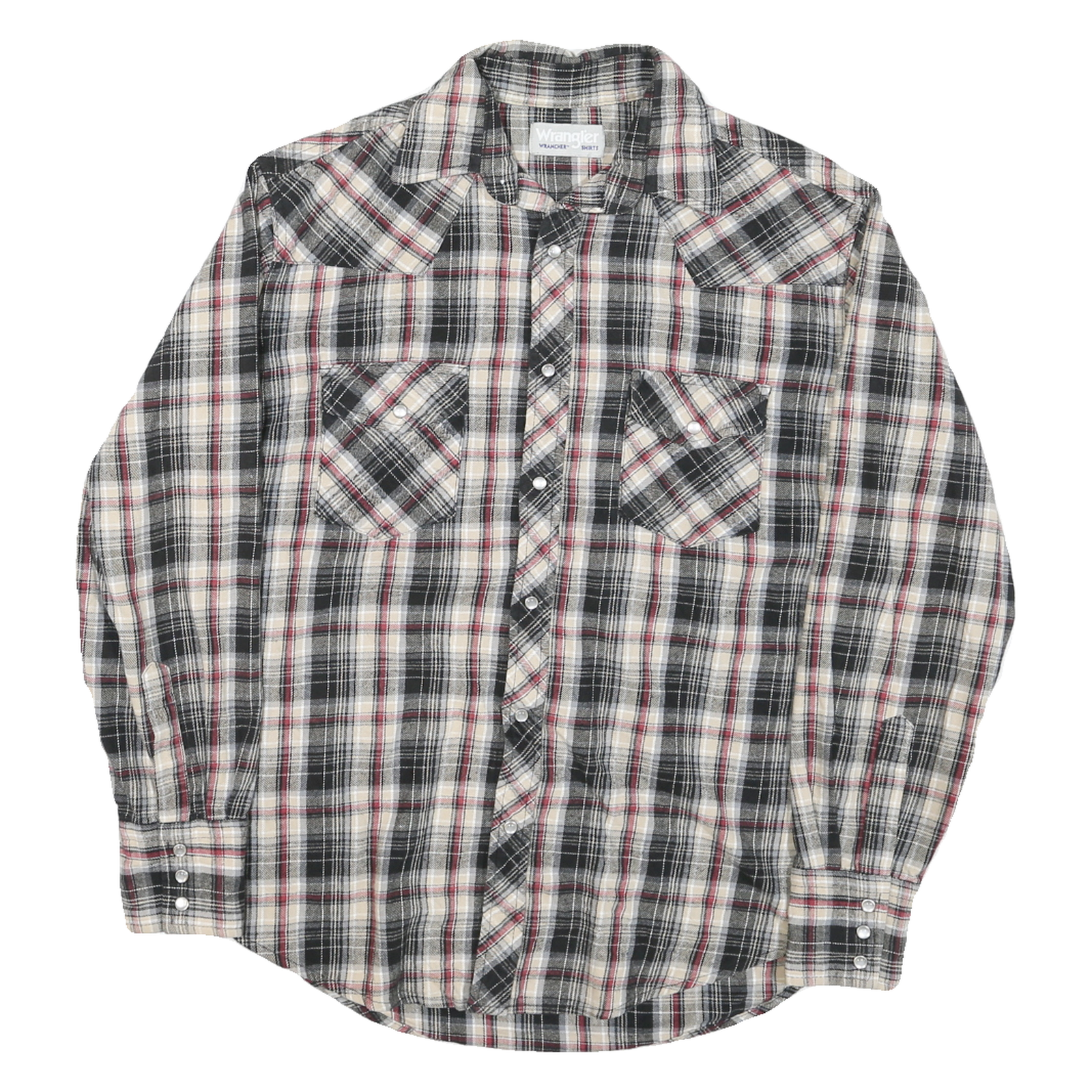 WRANGLER Mens Black & Cream Plaid Cotton Blend Shirt M Western Style Long Sleeve Refurbished - N/A refurbished available on Cerqular