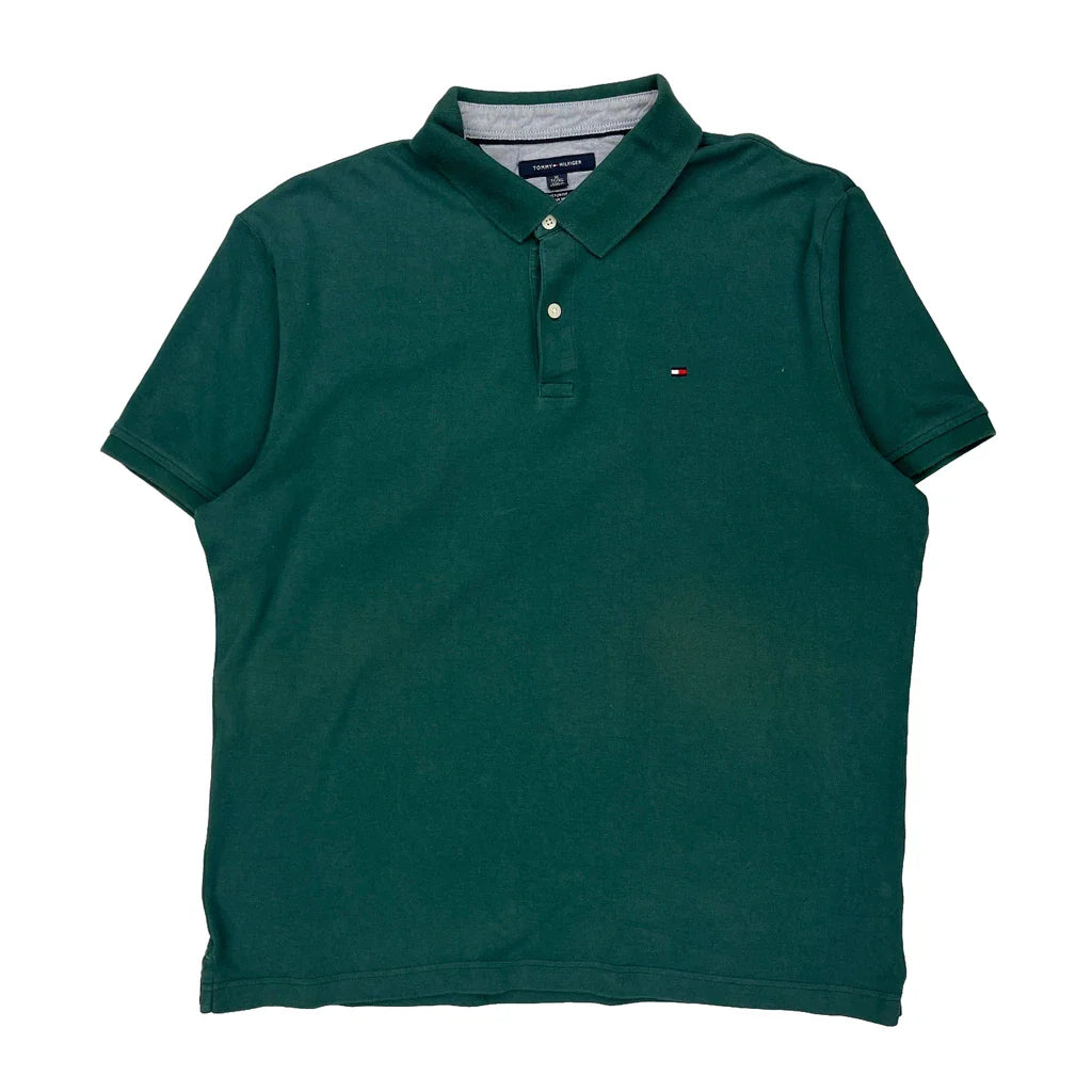 Tommy Hilfiger Polo Shirt - XL Green Cotton Refurbished - Thrifted (note: this is a term often used to describe second- refurbished available on Cerqular