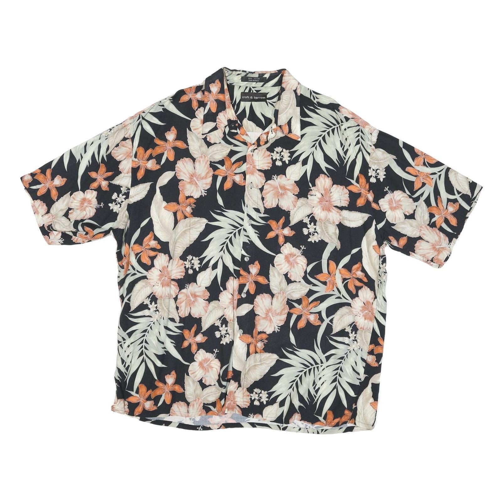 CROFT & BARROW Mens Black & Orange Hawaiian Shirt XL Summer Rayon Floral Refurbished - N/A refurbished available on Cerqular