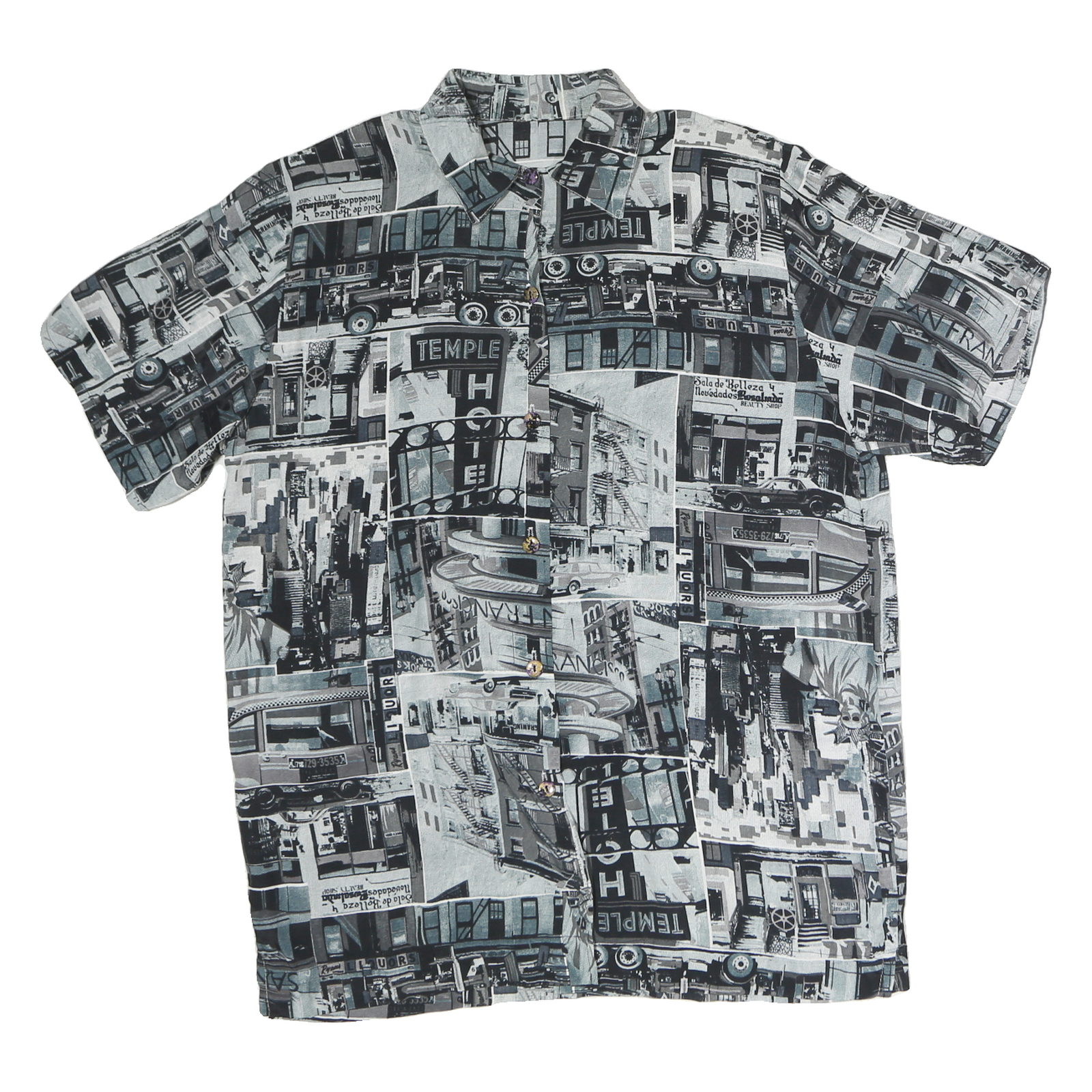 Womens Black & Grey Graphic Print Polyester Shirt M Button Collar Short Sleeve Refurbished - N/A refurbished available on Cerqular