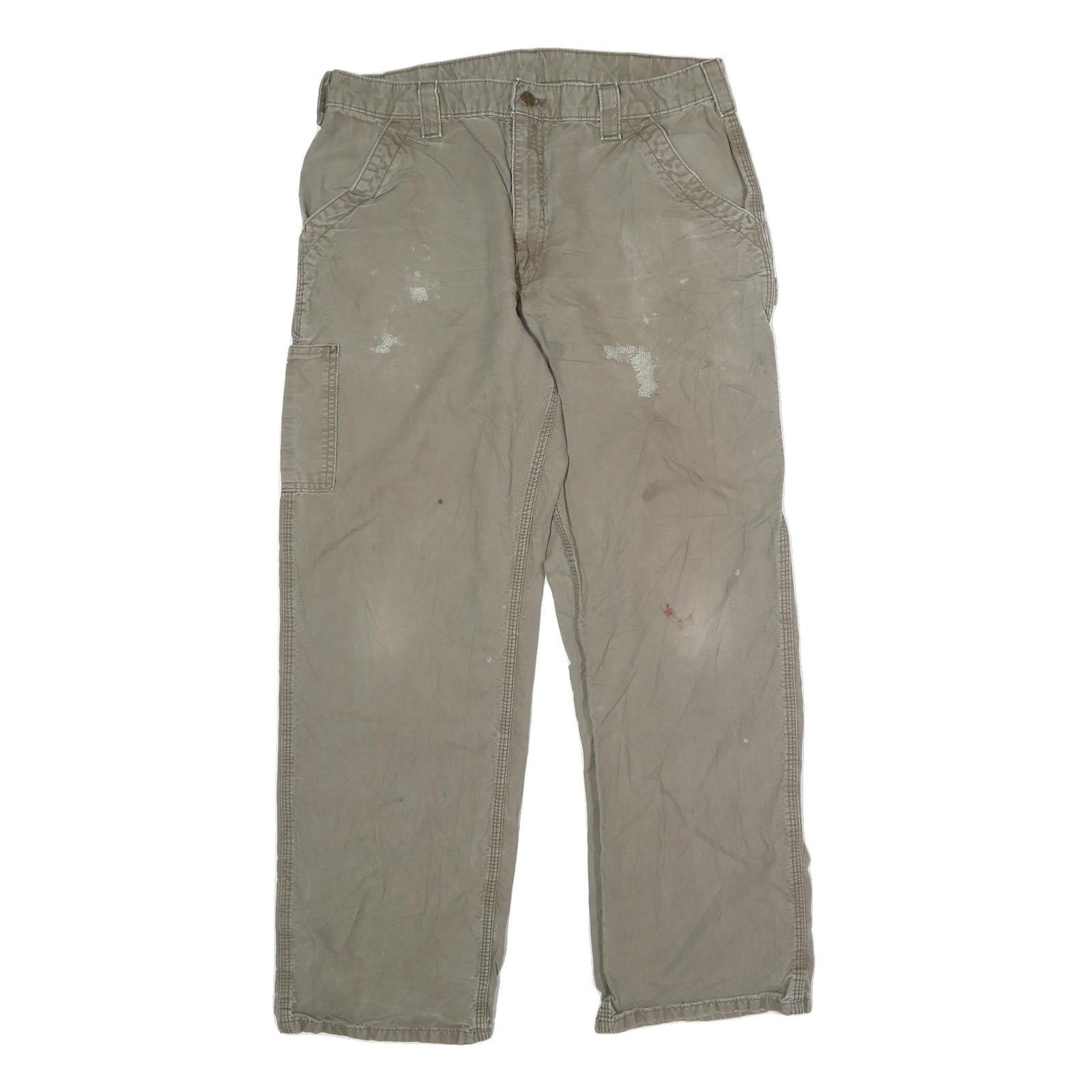 CARHARTT Mens Cotton Blend Beige Regular Fit Straight Leg Trousers W34 L31 Refurbished - N/A refurbished available on Cerqular