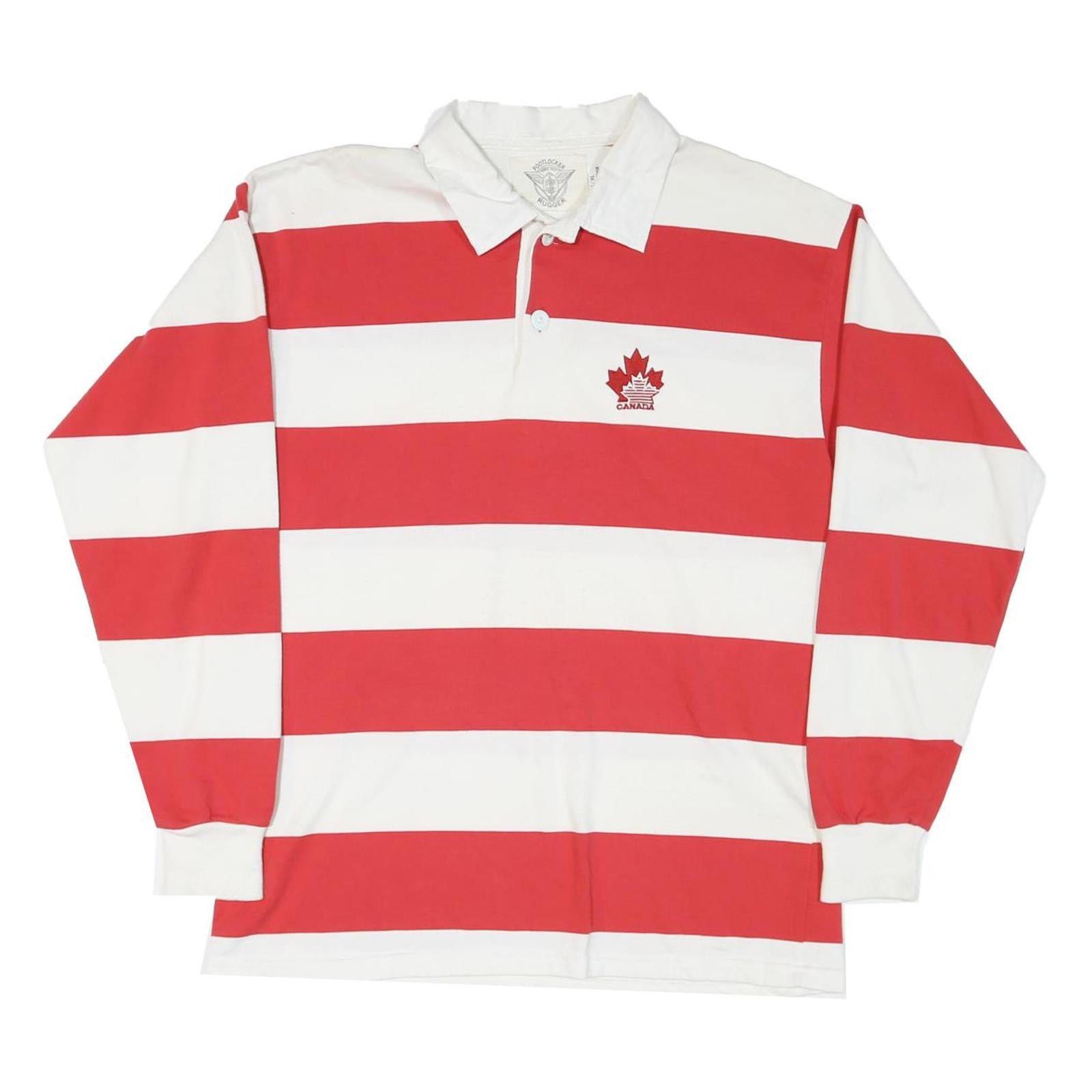 FOOTLOCKER RUGGER Mens Red & White Long Sleeve Striped Polo Shirt XL Canada Refurbished - N/A refurbished available on Cerqular