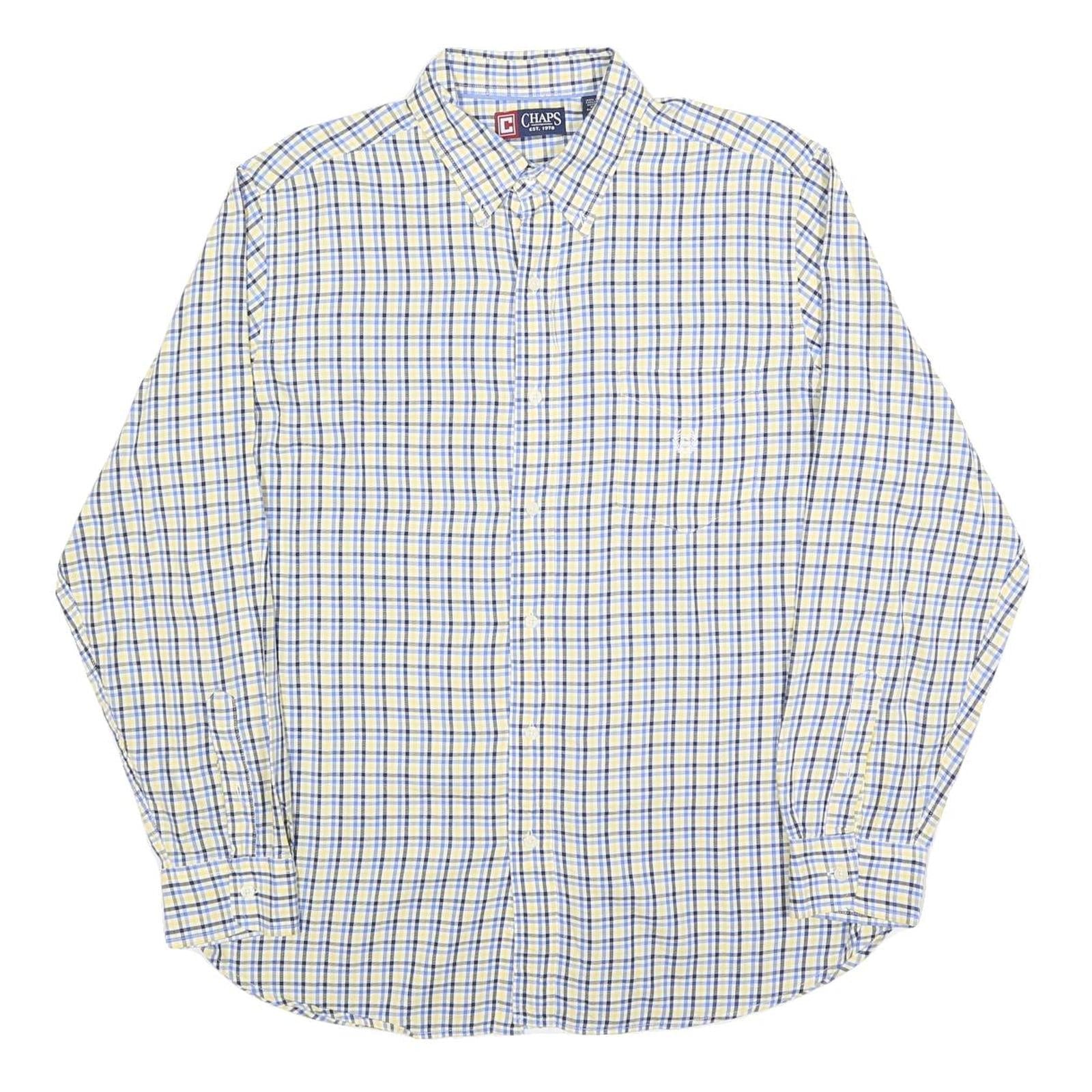 CHAPS Mens Yellow & Blue Check Shirt L Casual Cotton Blend Long Sleeve Button Refurbished - N/A refurbished available on Cerqular