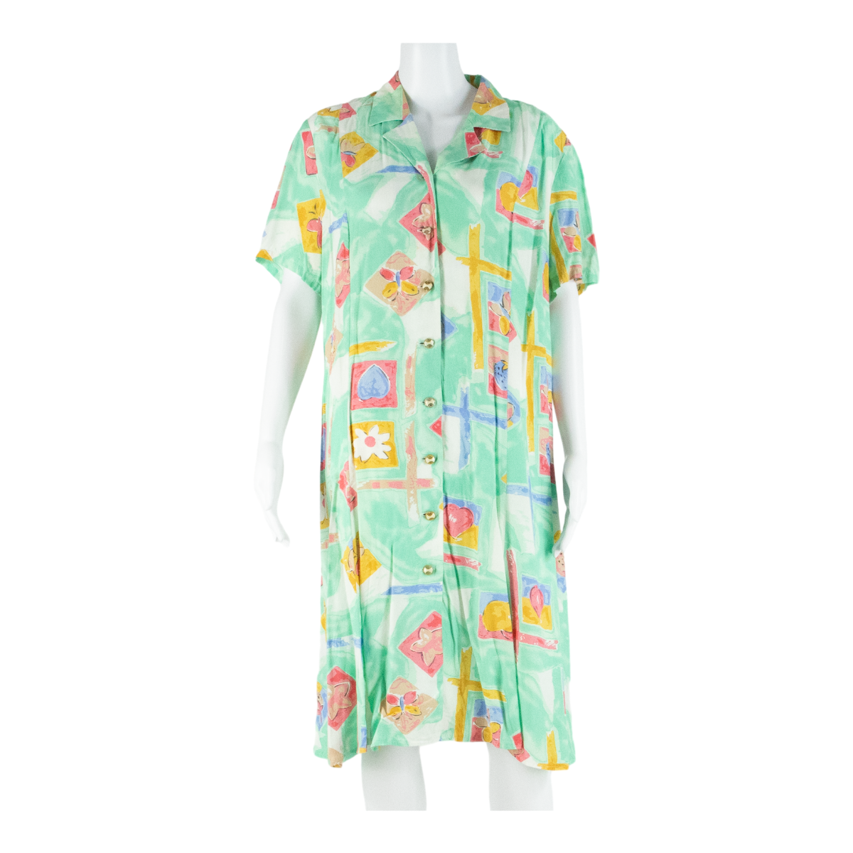 Womens Tea Dress Green Crazy Pattern Short Sleeve Knee Length M Refurbished - N/A refurbished available on Cerqular