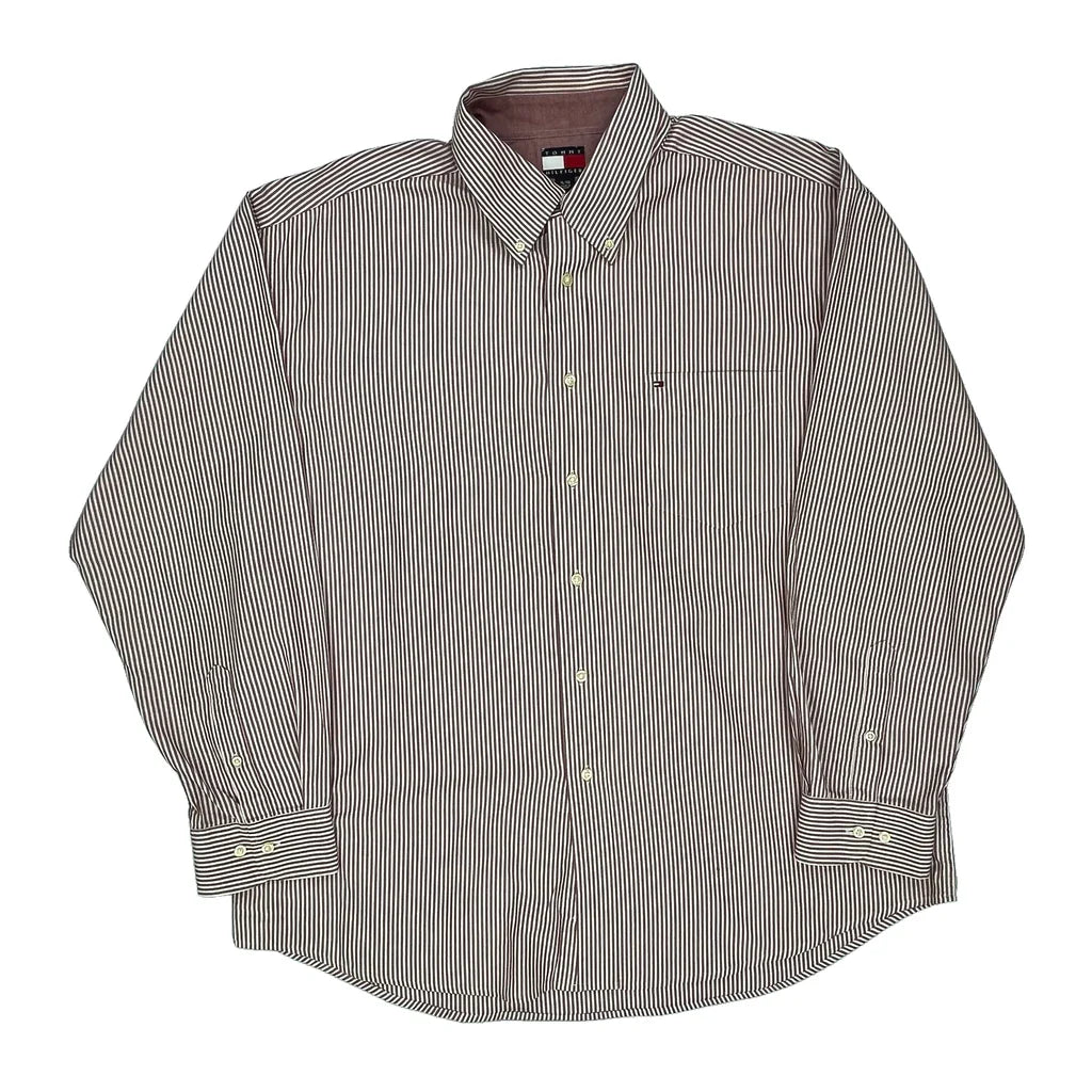 Tommy Hilfiger Striped Shirt - XL Red Cotton Refurbished - Thrifted (note: this is a term often used to describe second- refurbished available on Cerqular
