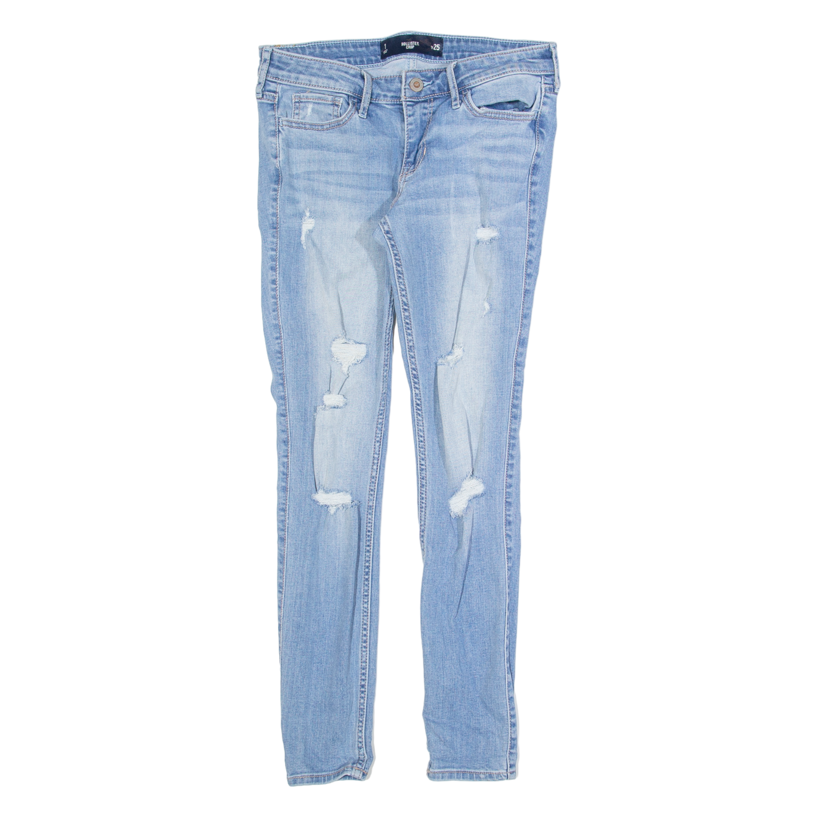 HOLLISTER Crop Distressed Womens Jeans Blue Slim Skinny Stone Wash W25 L27 Refurbished - N/A refurbished available on Cerqular
