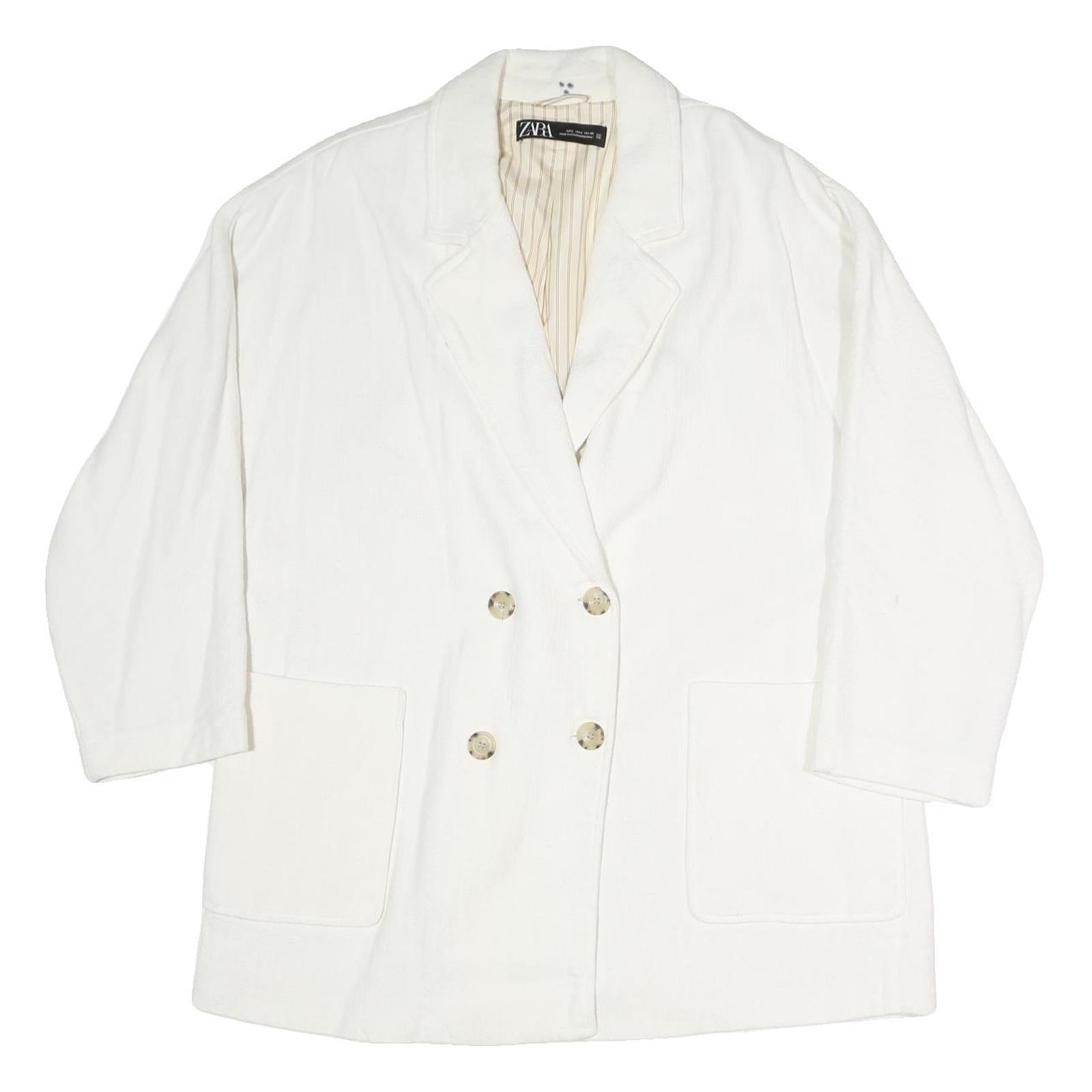 ZARA Womens White Double Breasted Jacket L Cotton Blend Classic Button Closure Refurbished - N/A refurbished available on Cerqular