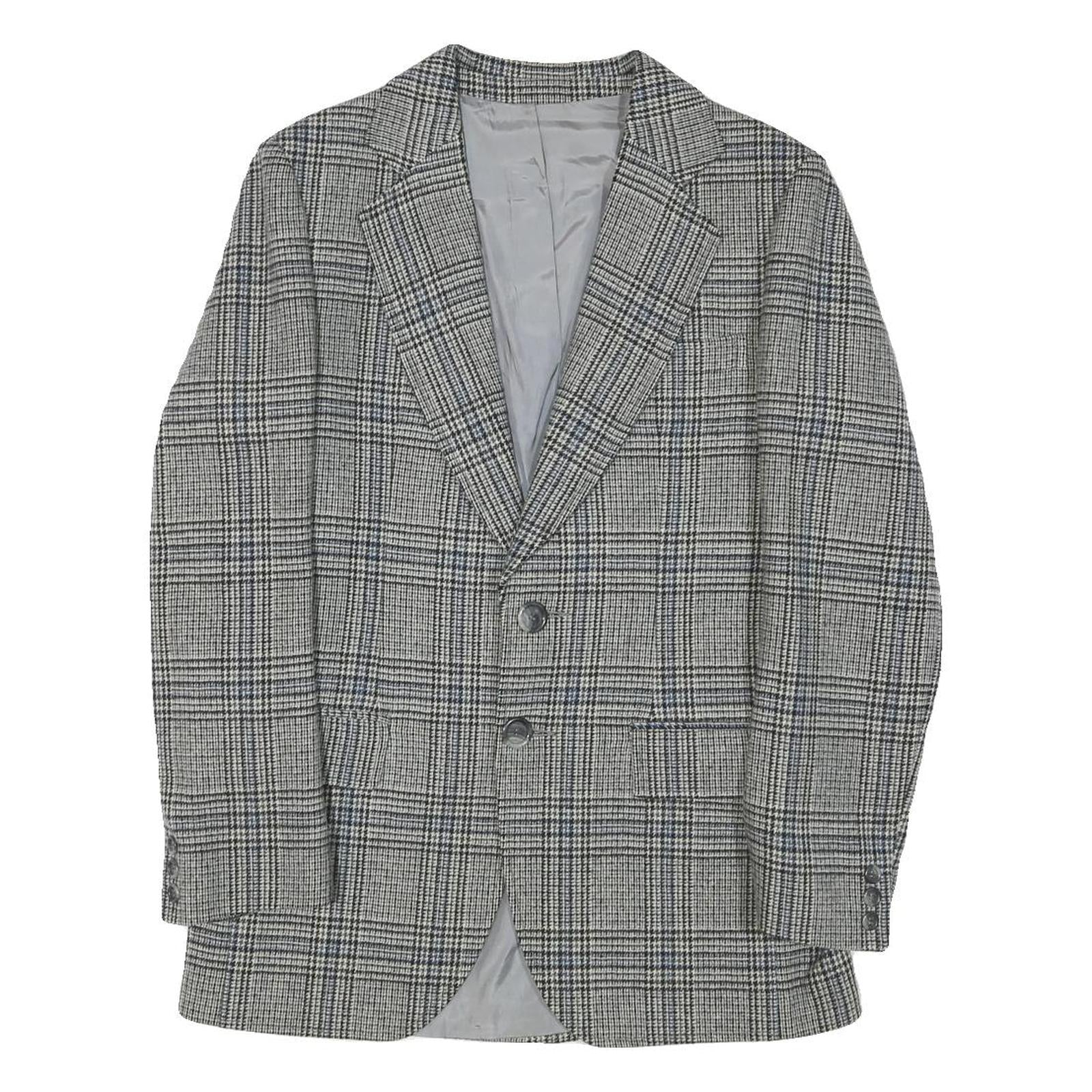 SQUARE DEAL Mens Grey Check Wool Blend Tailored Jacket S Woven Button Closure Refurbished - N/A refurbished available on Cerqular