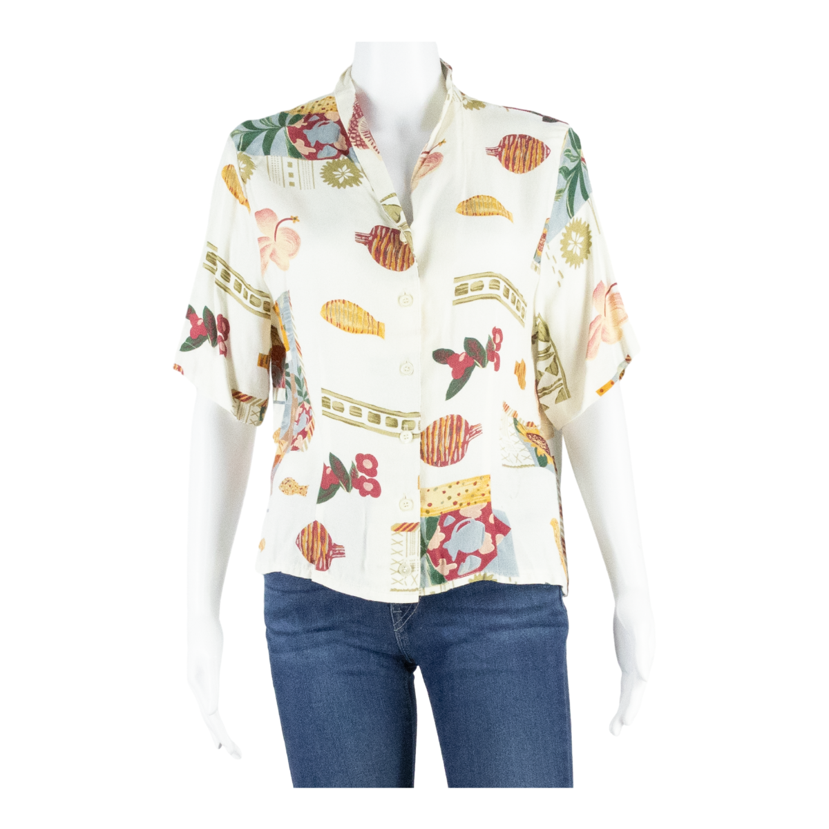 Buy Womens Printed Blouse Beige V-Neck Crazy Pattern UK 14 Refurbished - $16.89 Womens Printed Blouse Beige V-Neck Crazy Pattern UK 14 Refurbished - N/A refurbished available on Cerqular