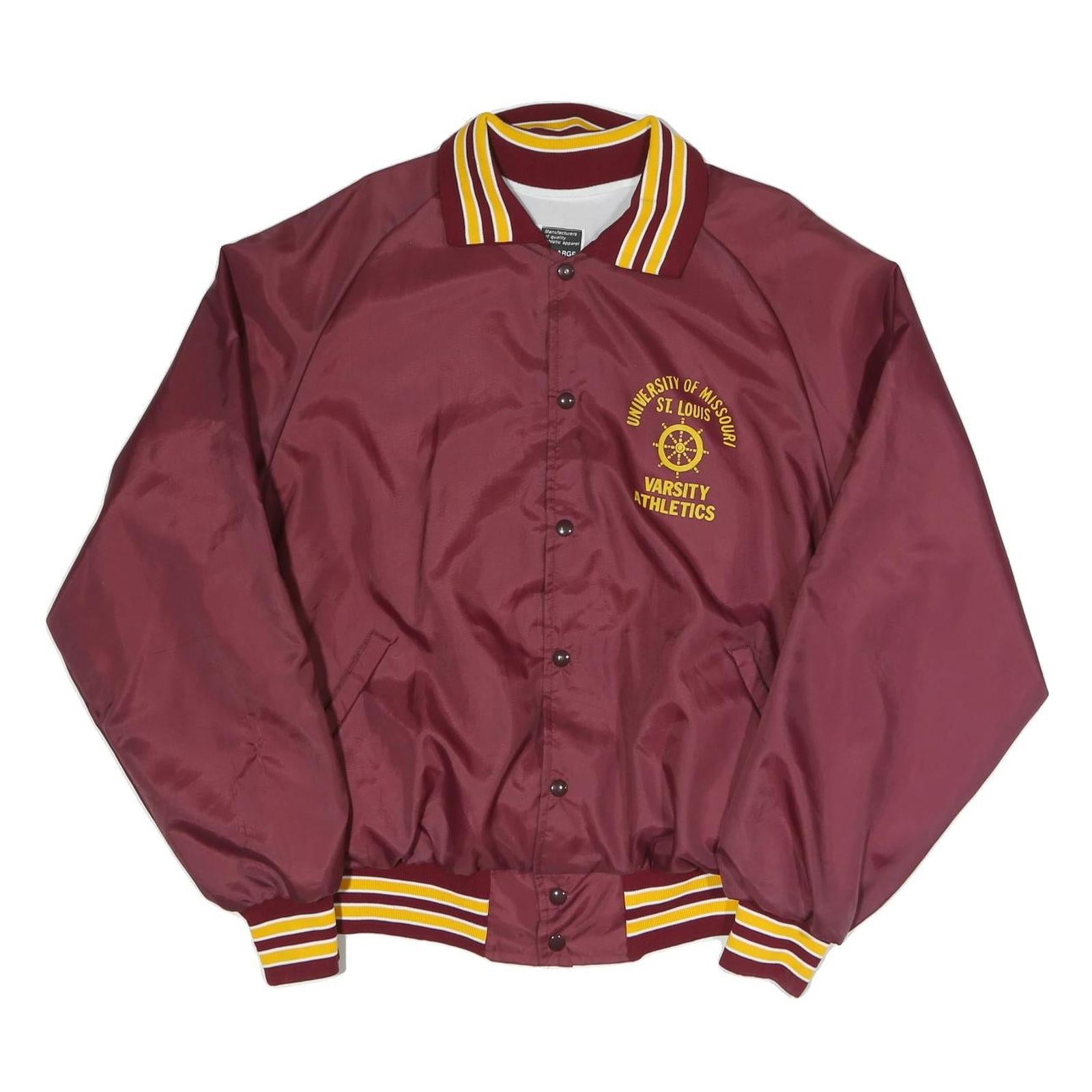 Don Allerton Mens Maroon Varsity Athletic Jacket L Polyester Blend Button Refurbished - N/A refurbished available on Cerqular