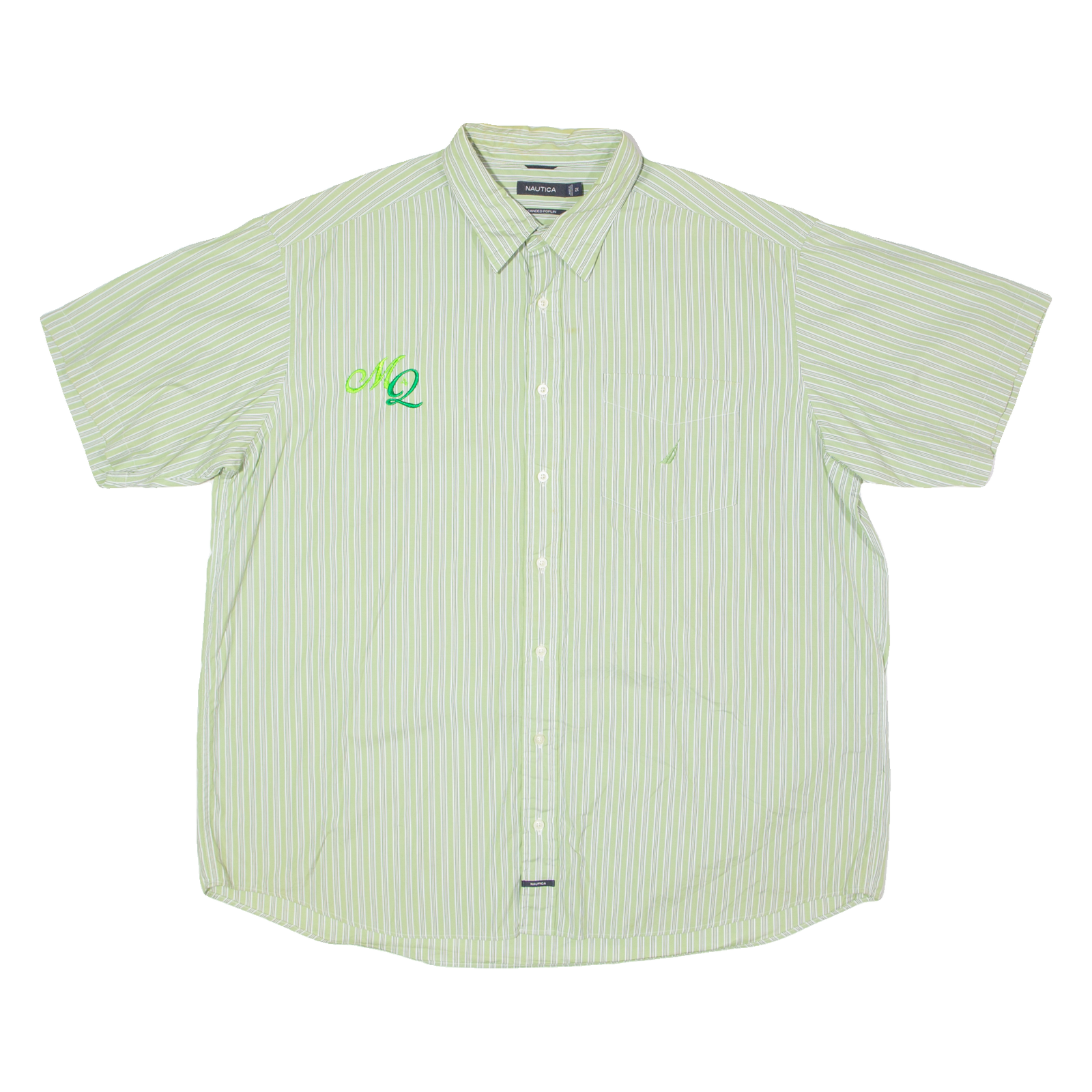 NAUTICA Embroidered Sanded Poplin Mens Shirt Green Striped 2XL Refurbished - N/A refurbished available on Cerqular
