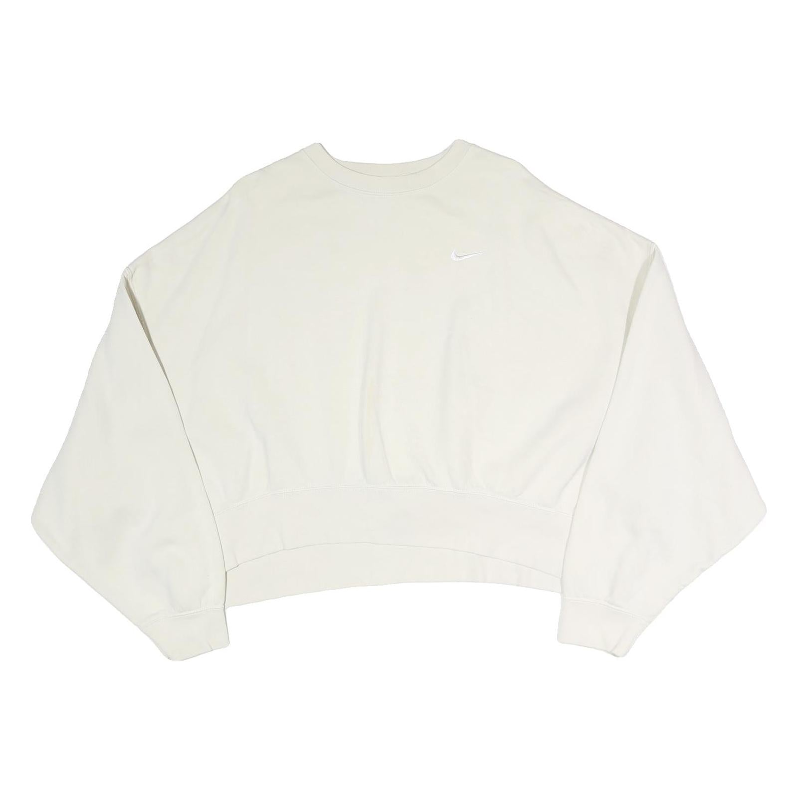 NIKE Womens White Crew Neck L Cotton Pullover Sweatshirt Minimalist Style Refurbished - N/A refurbished available on Cerqular