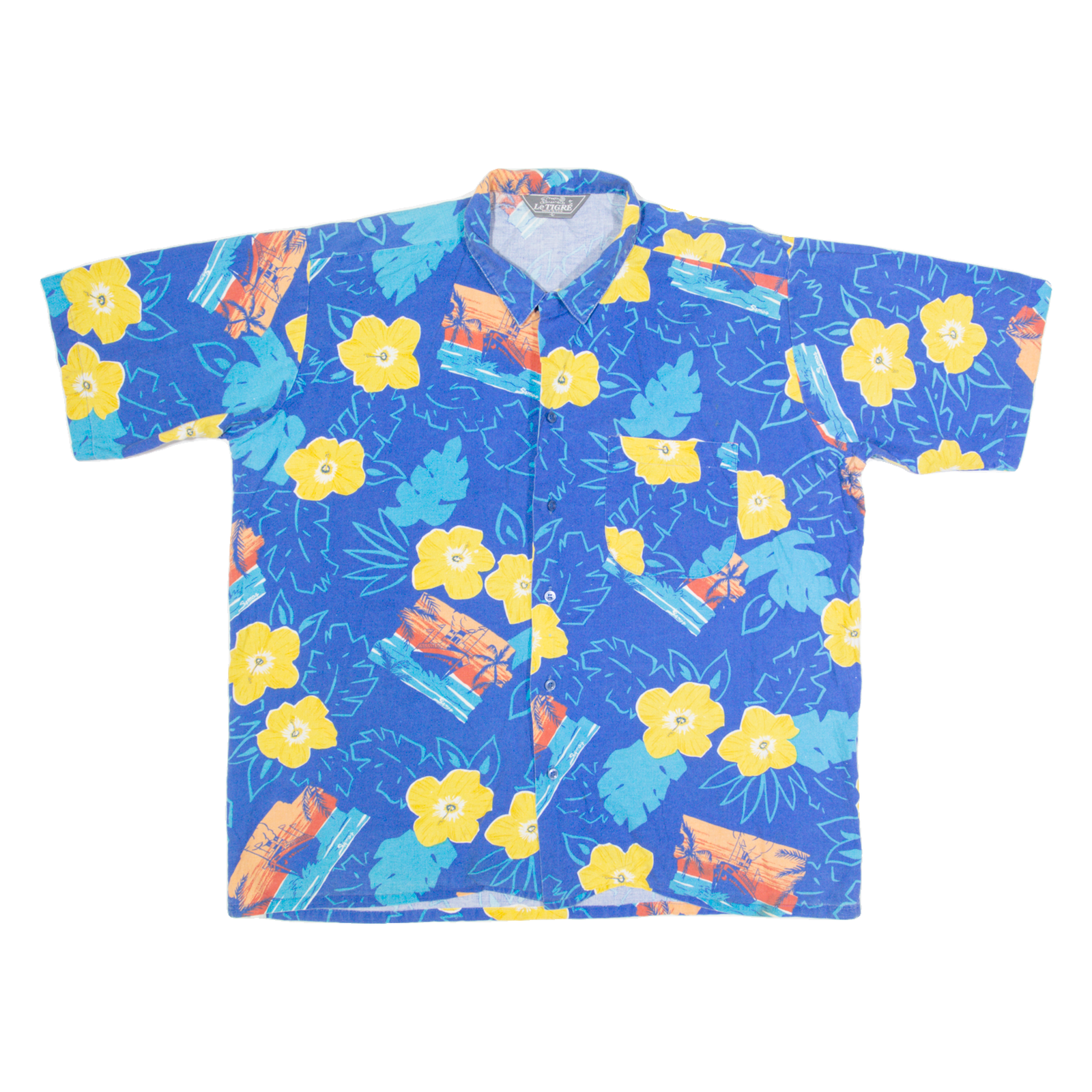 LE TIGRE Mens Hawaiian Shirt Blue 90s Floral L Refurbished - N/A refurbished available on Cerqular