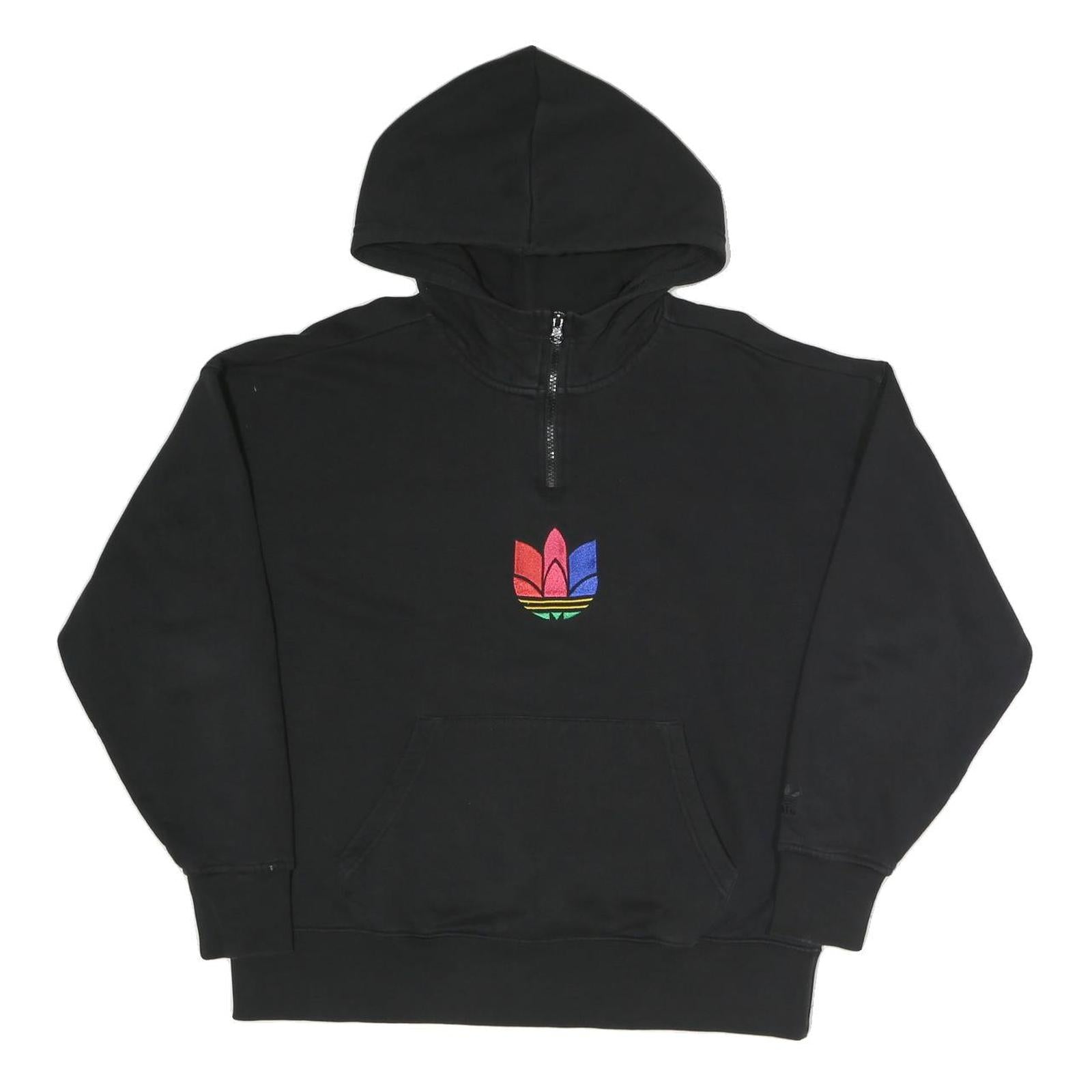 ADIDAS Womens Black Multi Colour Logo ¼ Zip Hoodie UK 6 Cotton Blend Refurbished - N/A refurbished available on Cerqular